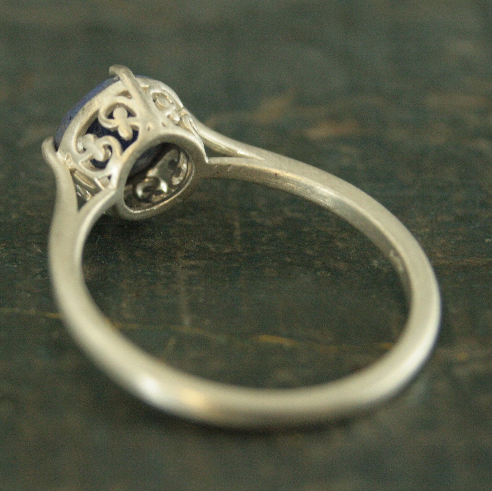 Faceted Lapis Lazuli Ring Silver Filigree Setting NSEW 7mm Lapis Ring Something Blue Bridal Jewelry Denim Blue Stone Elegant Ring
