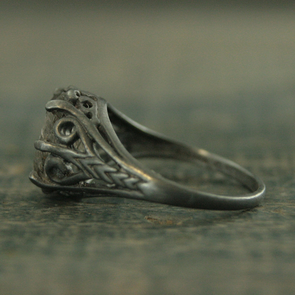 Black Tourmalinated Quartz Ring Black Rutilated Quartz 8x10 Oval Black Wicked Fairy Black Silver Gothic Ring Alternative Engagement Ring