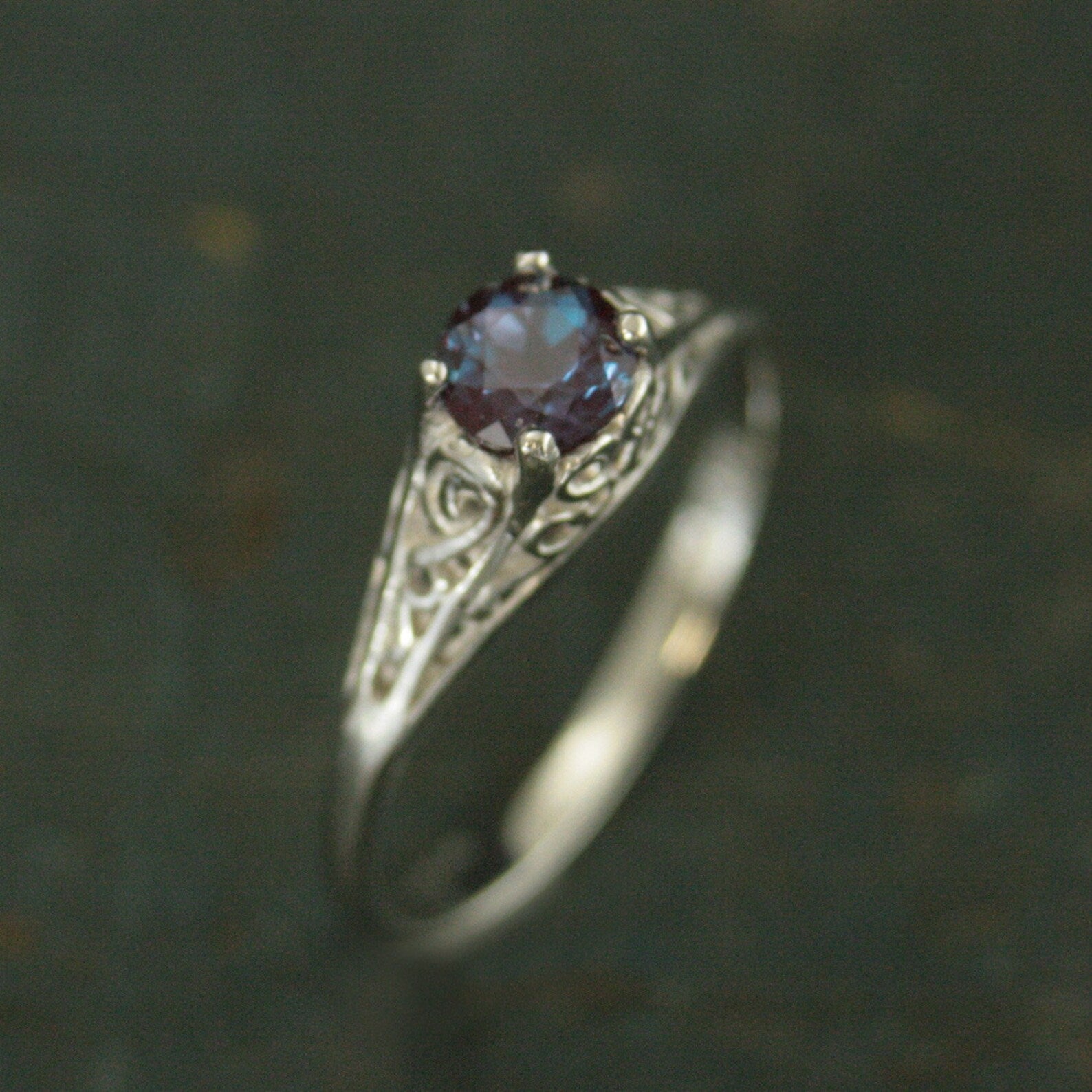 Alexandrite Ring Filigree Engagement Ring Antique Style Ring Vintage Style Ring June Birthstone Ring June Birthstone Jewelry Silver Filigree