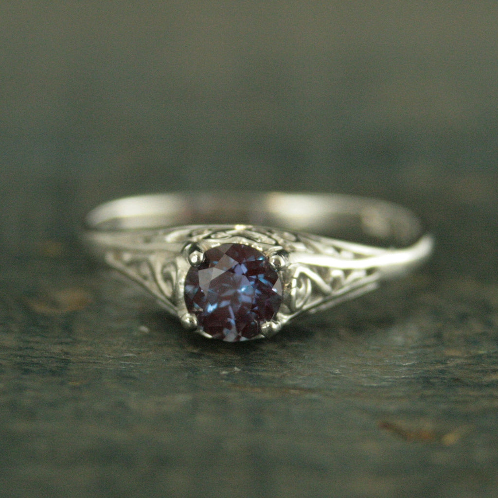 Alexandrite Ring Filigree Engagement Ring Antique Style Ring Vintage Style Ring June Birthstone Ring June Birthstone Jewelry Silver Filigree