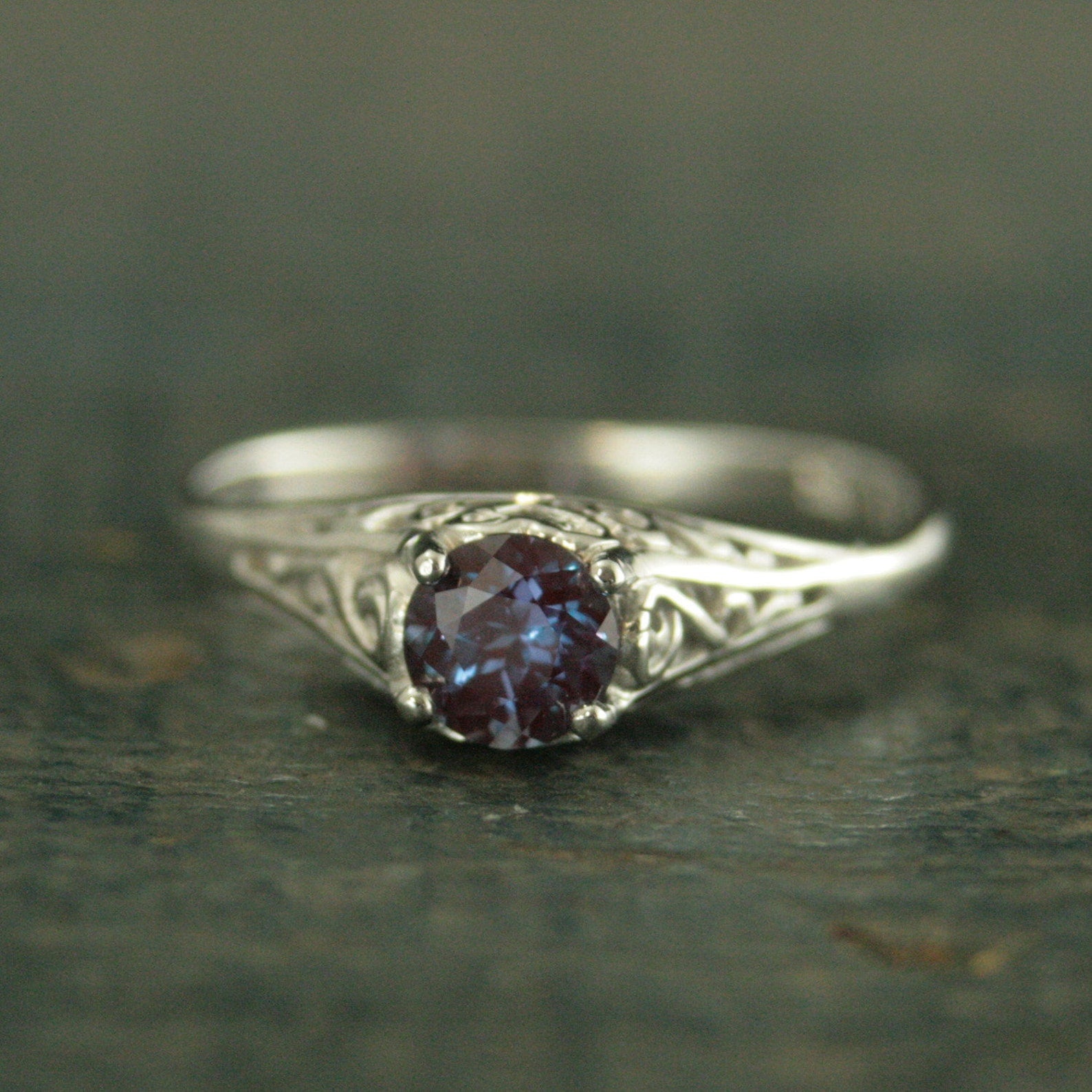 Alexandrite Ring Filigree Engagement Ring Antique Style Ring Vintage Style Ring June Birthstone Ring June Birthstone Jewelry Silver Filigree