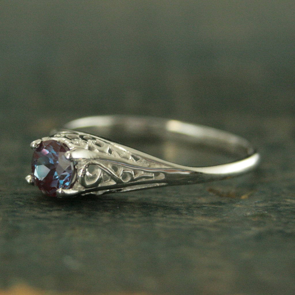 Alexandrite Ring Filigree Engagement Ring Antique Style Ring Vintage Style Ring June Birthstone Ring June Birthstone Jewelry Silver Filigree