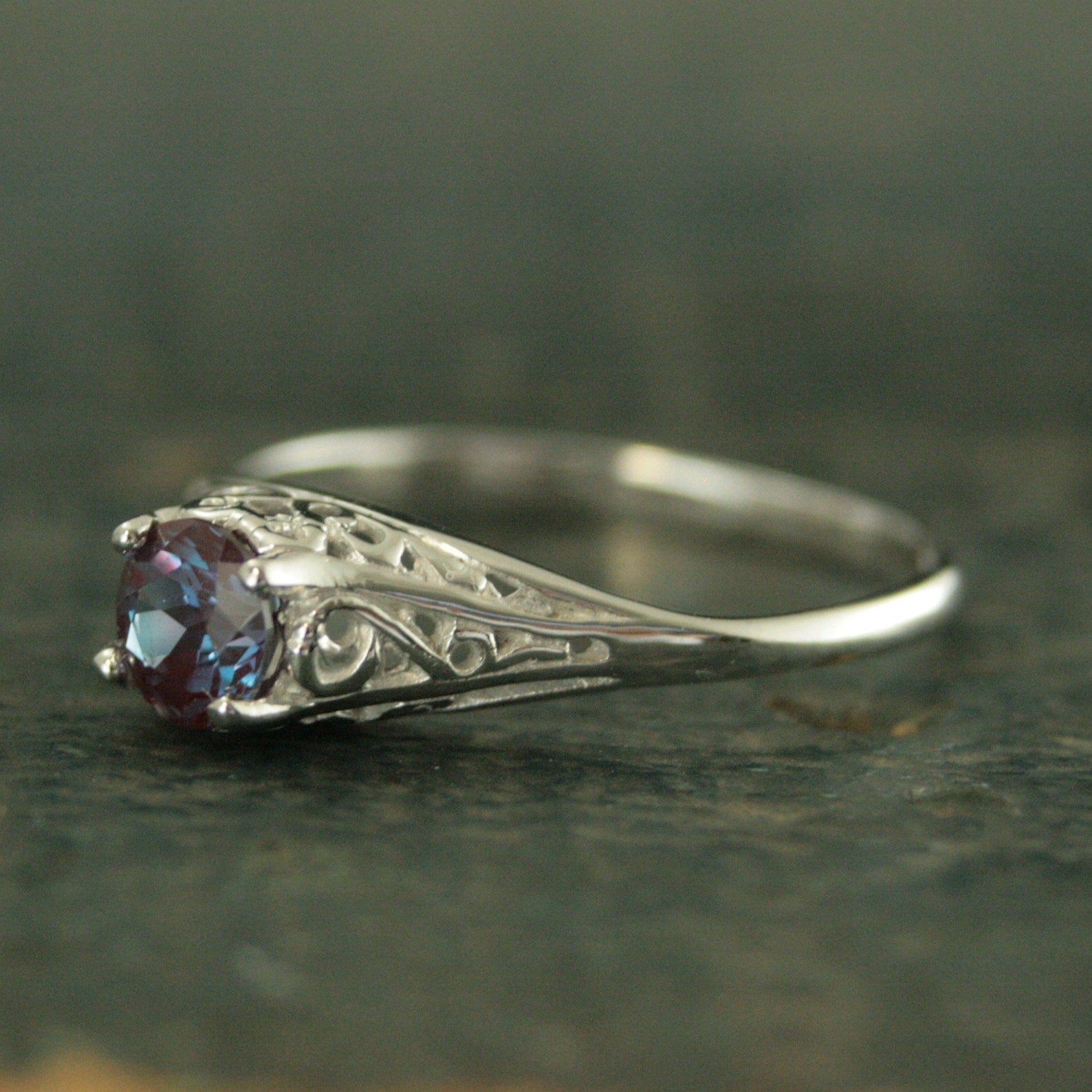 Alexandrite Ring Filigree Engagement Ring Antique Style Ring Vintage Style Ring June Birthstone Ring June Birthstone Jewelry Silver Filigree