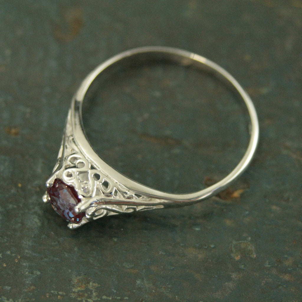 Alexandrite Ring Filigree Engagement Ring Antique Style Ring Vintage Style Ring June Birthstone Ring June Birthstone Jewelry Silver Filigree