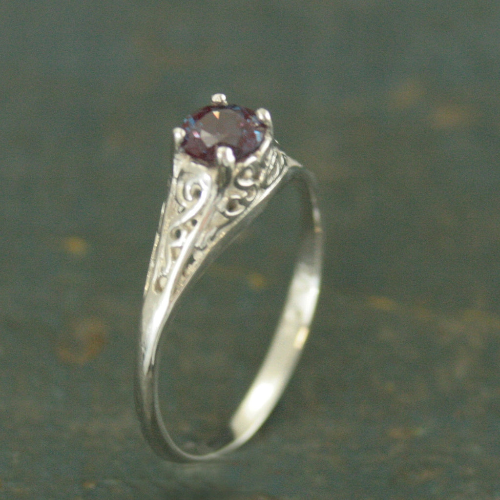 Alexandrite Ring Filigree Engagement Ring Antique Style Ring Vintage Style Ring June Birthstone Ring June Birthstone Jewelry Silver Filigree