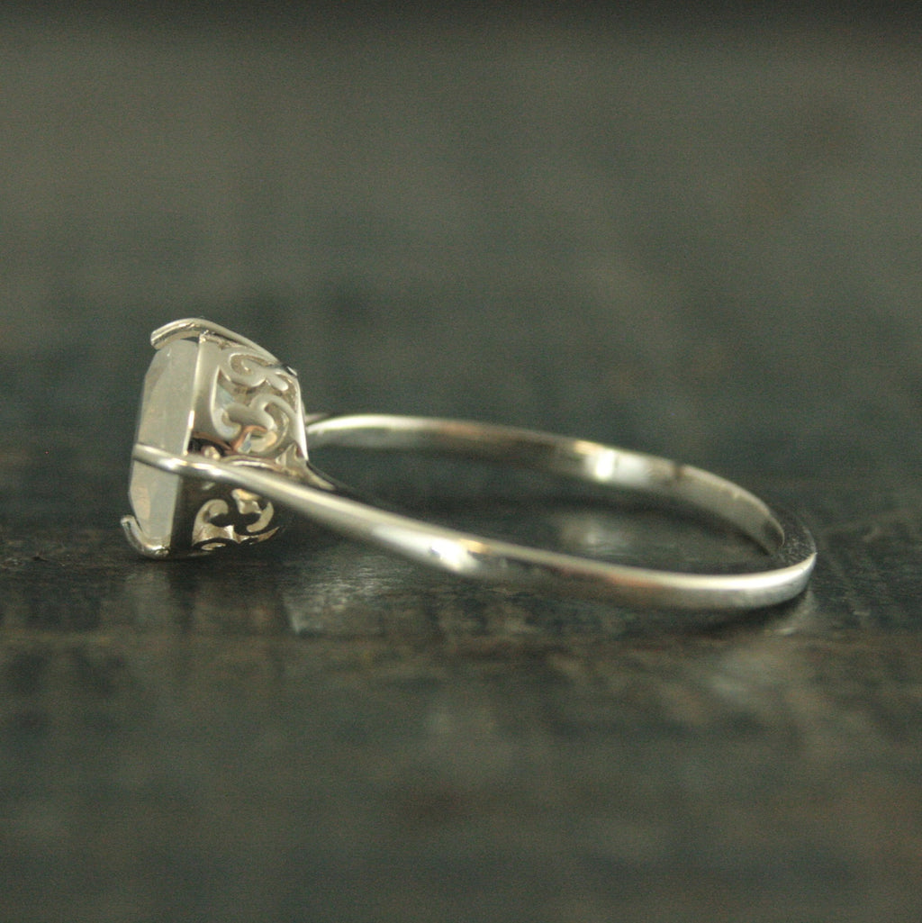 Rainbow Moonstone Ring~Filigree Engagement Ring~NSEW Setting~7mm Solitaire~Large Full Cut Moonstone Ring~Vintage Style Ring~Antique Style
