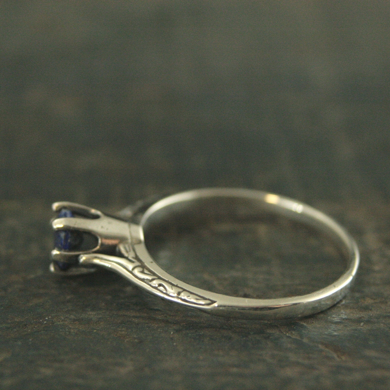 Lapis Engagement Ring Silver Ariel Ring Blue Stone Ring Denim Blue Stone Vintage Style Ring 6 Prong Setting Cathedral Solitaire Silver Ring