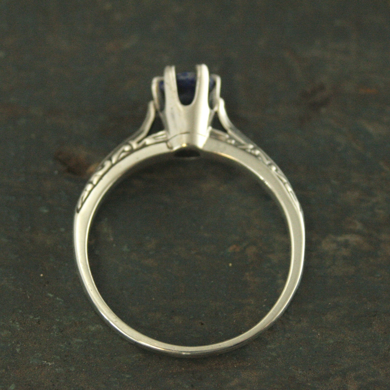 Lapis Engagement Ring Silver Ariel Ring Blue Stone Ring Denim Blue Stone Vintage Style Ring 6 Prong Setting Cathedral Solitaire Silver Ring