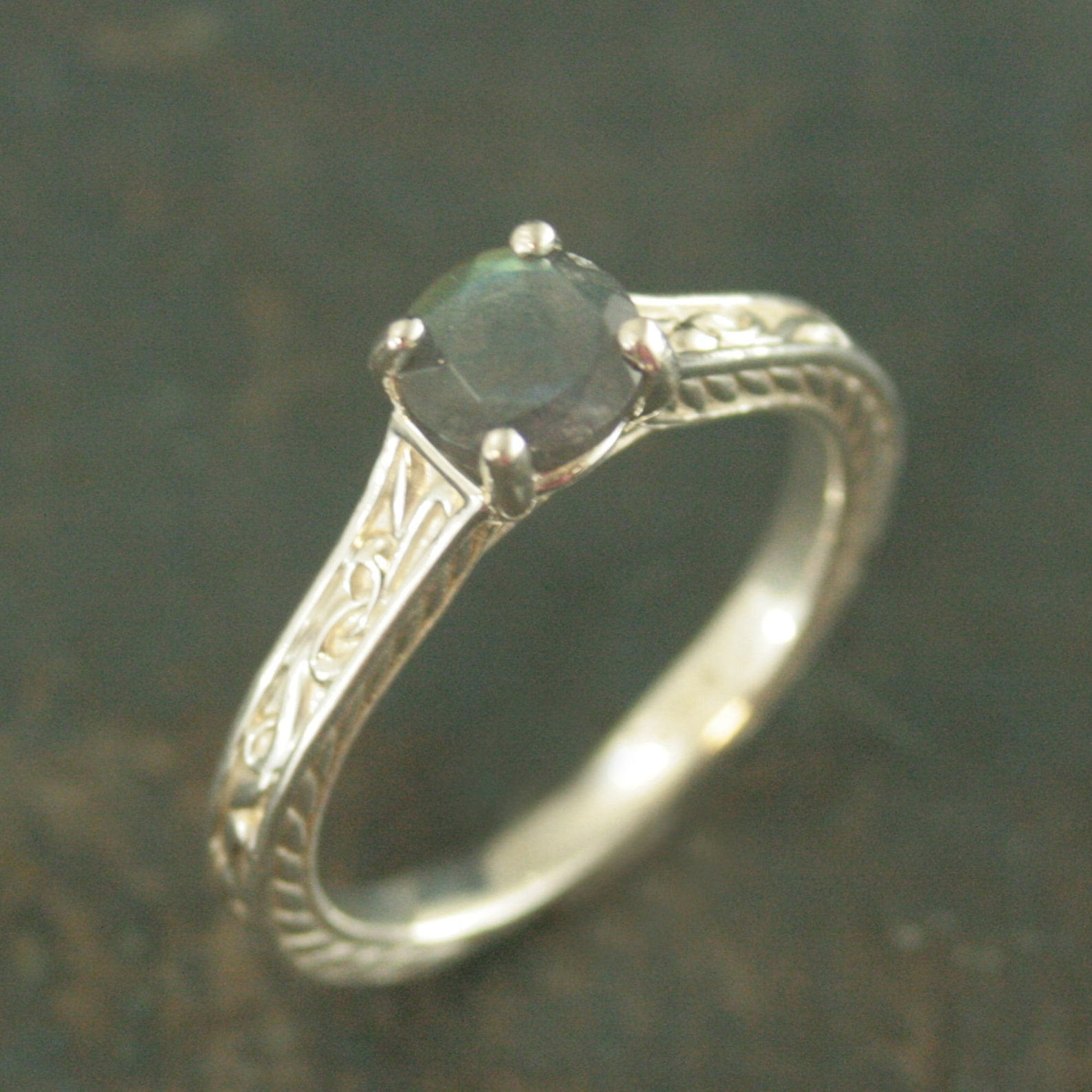 Art Nouveau Ring Labradorite Ring Alternative Engagement Ring Flourish Cathedral Setting Gift for Her Facetted Labradorite Ring Antique