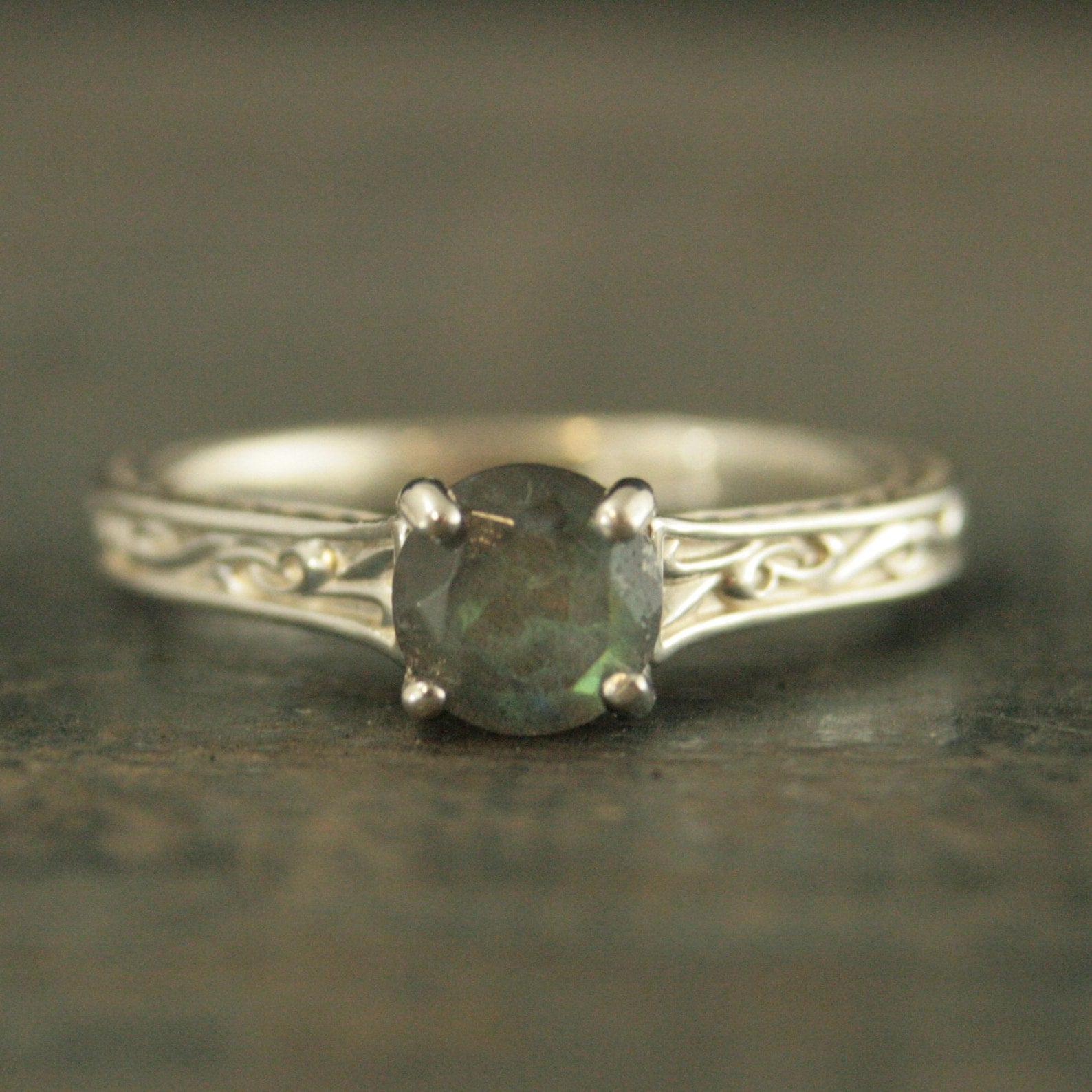 Art Nouveau Ring Labradorite Ring Alternative Engagement Ring Flourish Cathedral Setting Gift for Her Facetted Labradorite Ring Antique