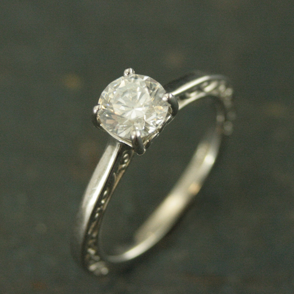Hidden Flourish Solitaire Silver Engagement Ring Swirl Design Cathedral Heart Setting Silver Cathedral Solitaire White Topaz Ring