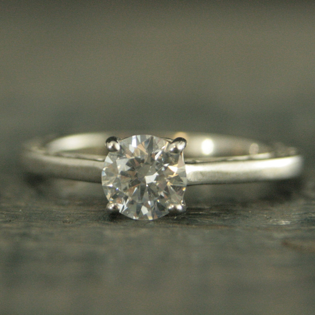 Hidden Flourish Solitaire Silver Engagement Ring Swirl Design Cathedral Heart Setting Silver Cathedral Solitaire White Topaz Ring