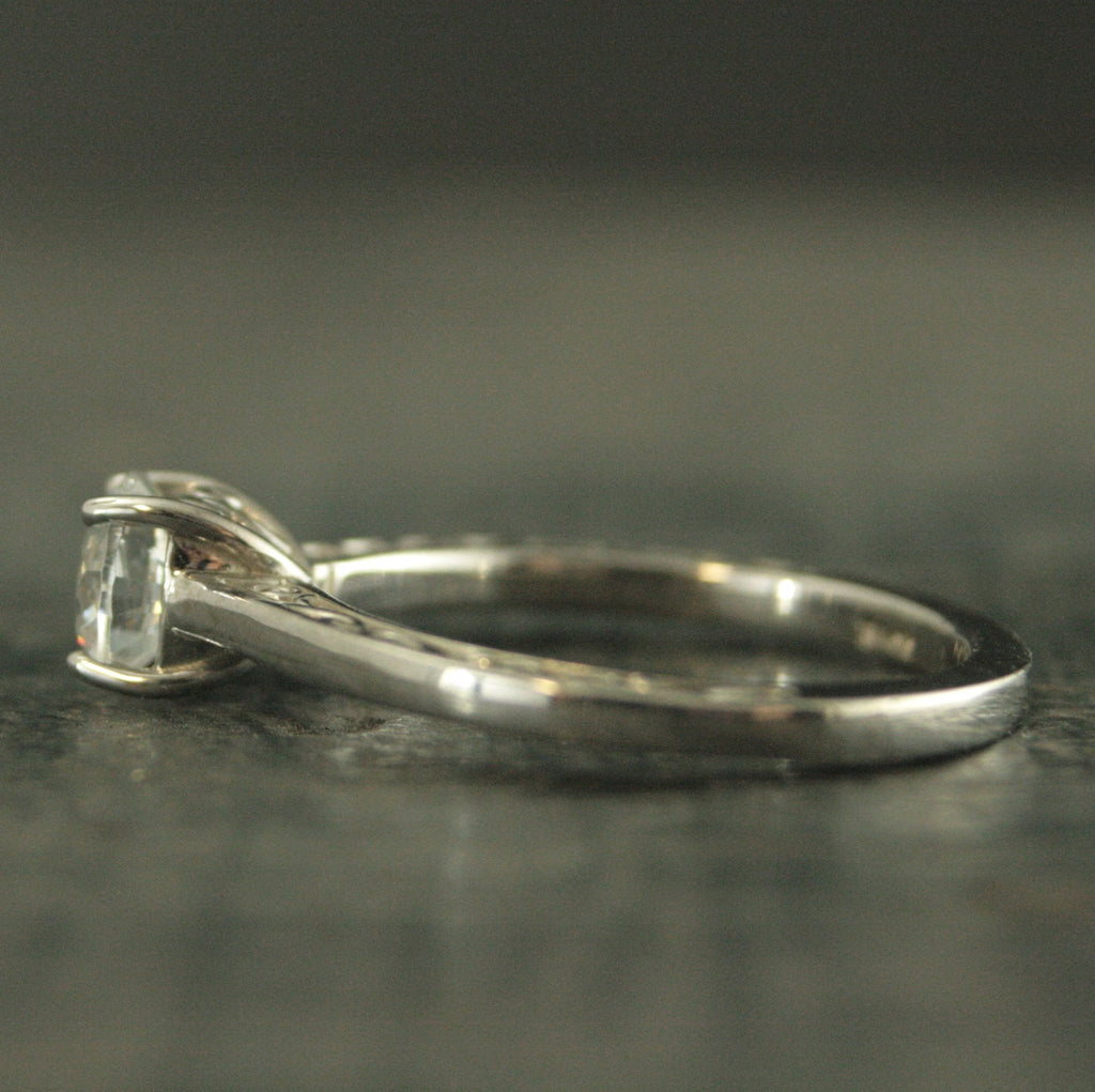 Hidden Flourish Solitaire Silver Engagement Ring Swirl Design Cathedral Heart Setting Silver Cathedral Solitaire White Topaz Ring