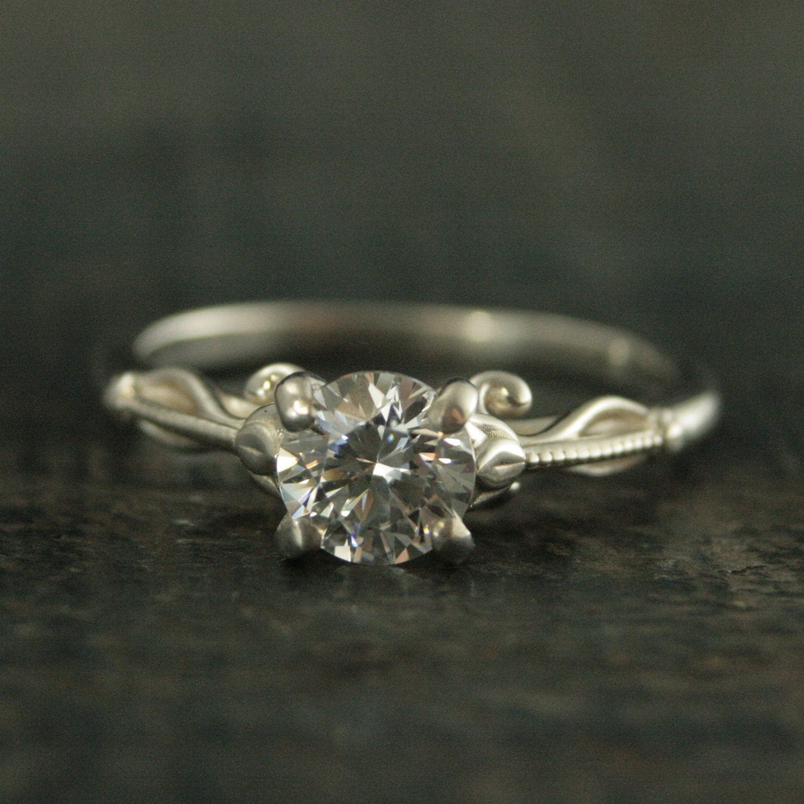Silver Solitaire Engagement Ring Lindsey Tulip Design Art Deco Ring Art Nouveau Ring Vintage Style Solitaire Ring Sculptural Ring Lindsey