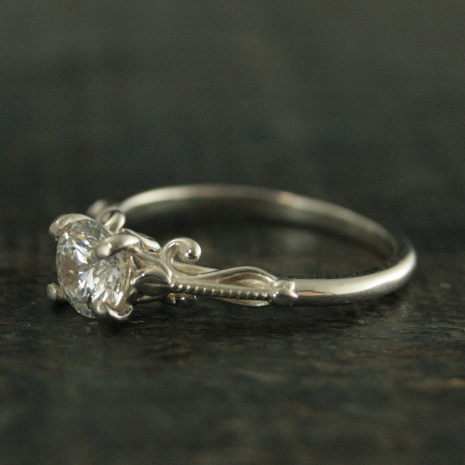 Silver Solitaire Engagement Ring Lindsey Tulip Design Art Deco Ring Art Nouveau Ring Vintage Style Solitaire Ring Sculptural Ring Lindsey