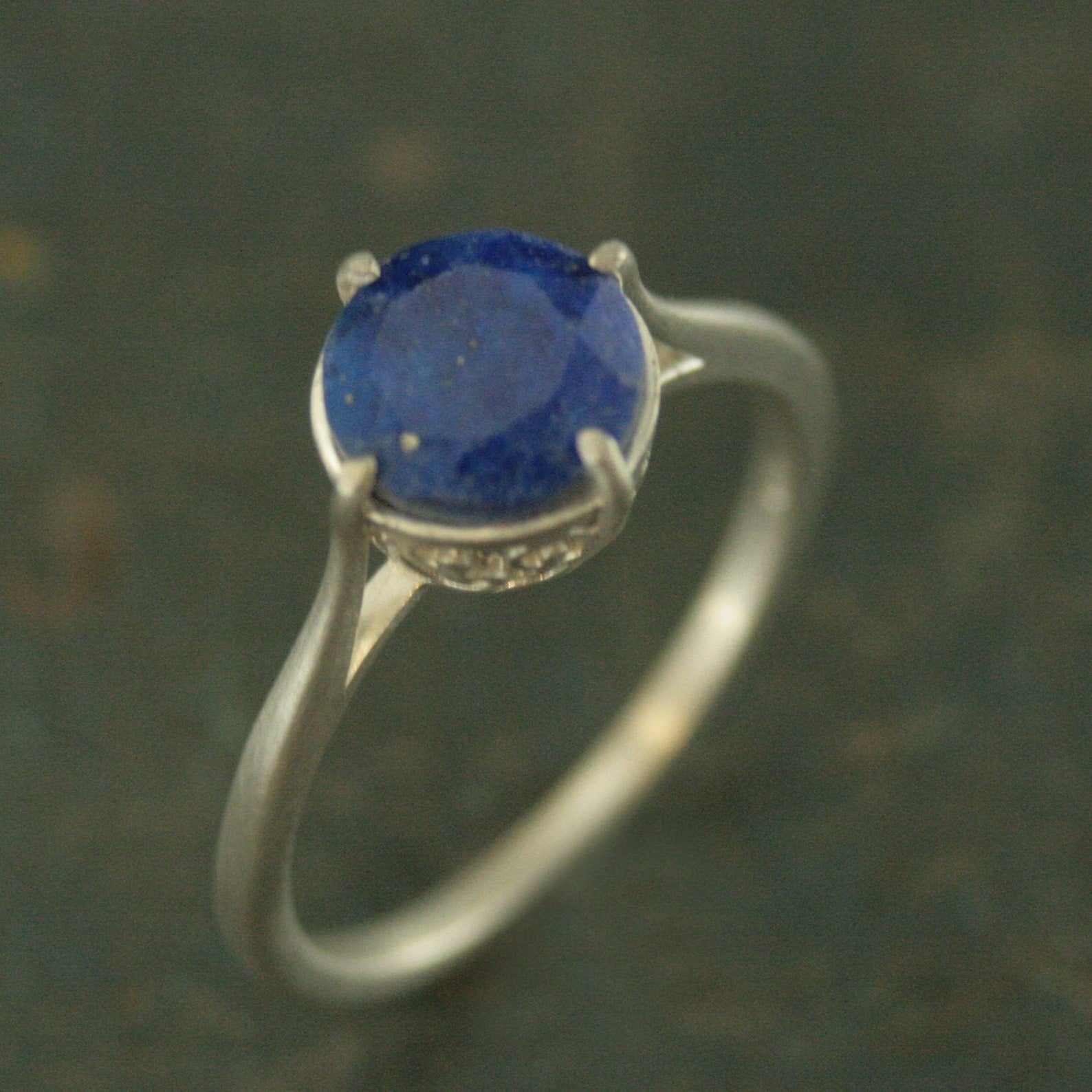Faceted Lapis Lazuli Ring Silver Filigree Setting NSEW 7mm Lapis Ring Something Blue Bridal Jewelry Denim Blue Stone Elegant Ring