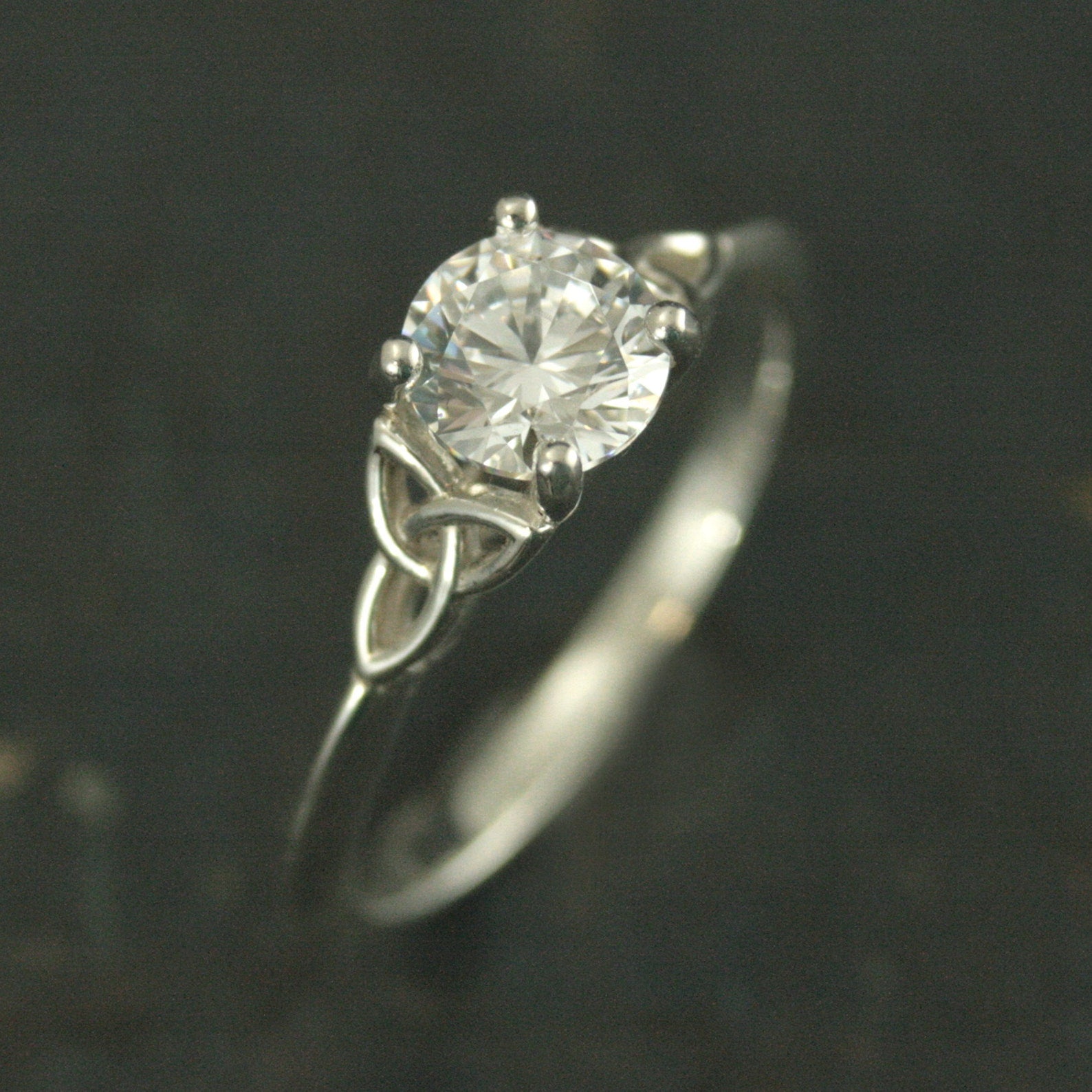 Celtic Cathedral Ring Silver Solitaire Celtic Engagement Ring Trinity Knot Ring Irish Ring Cubic Zirconia Triquetra Ring Moissanite Ring