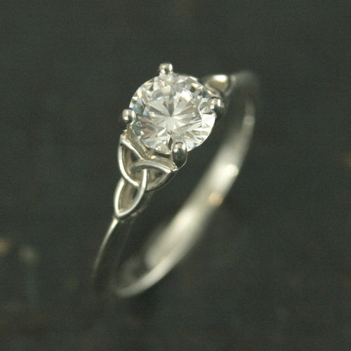 Celtic Cathedral Ring Silver Solitaire Celtic Engagement Ring Trinity Knot Ring Irish Ring Cubic Zirconia Triquetra Ring Moissanite Ring