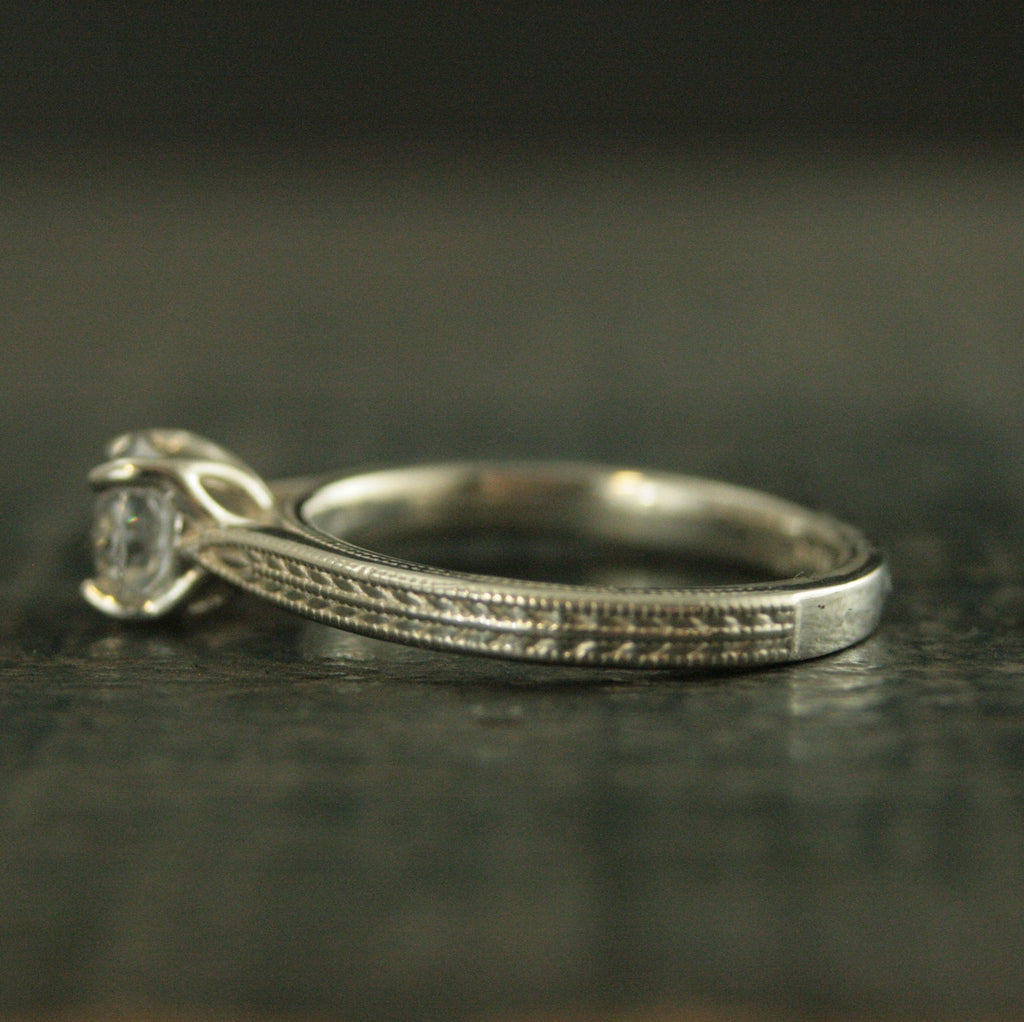 Wheat Solitaire Demeter Goddess of the Harvest Silver Engagement Ring Cathedral Solitaire Silver Moissanite Ring White Topaz Ring Milgraine