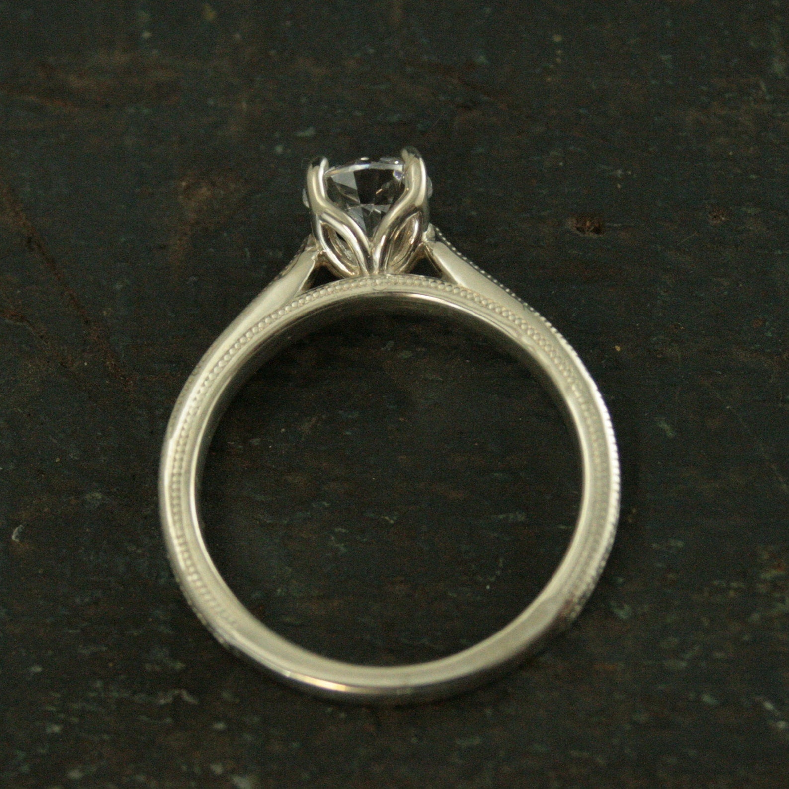 Wheat Solitaire Demeter Goddess of the Harvest Silver Engagement Ring Cathedral Solitaire Silver Moissanite Ring White Topaz Ring Milgraine