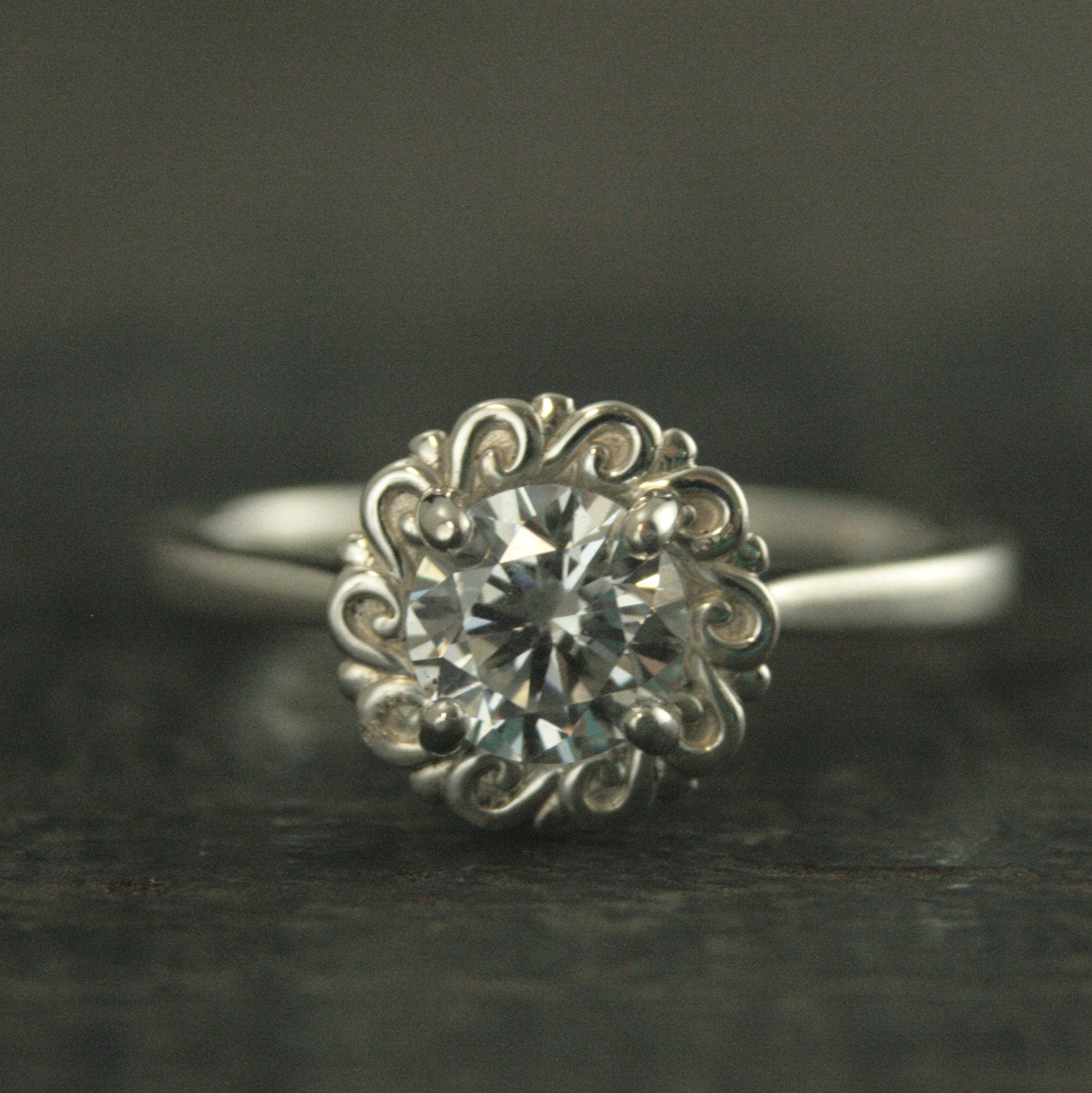 Sunburst Swirl Halo Engagement Ring Halo Solitaire Flourish Halo Ring Unique Engagement Ring Helios Silver Engagement Ring Cubic Zirconia