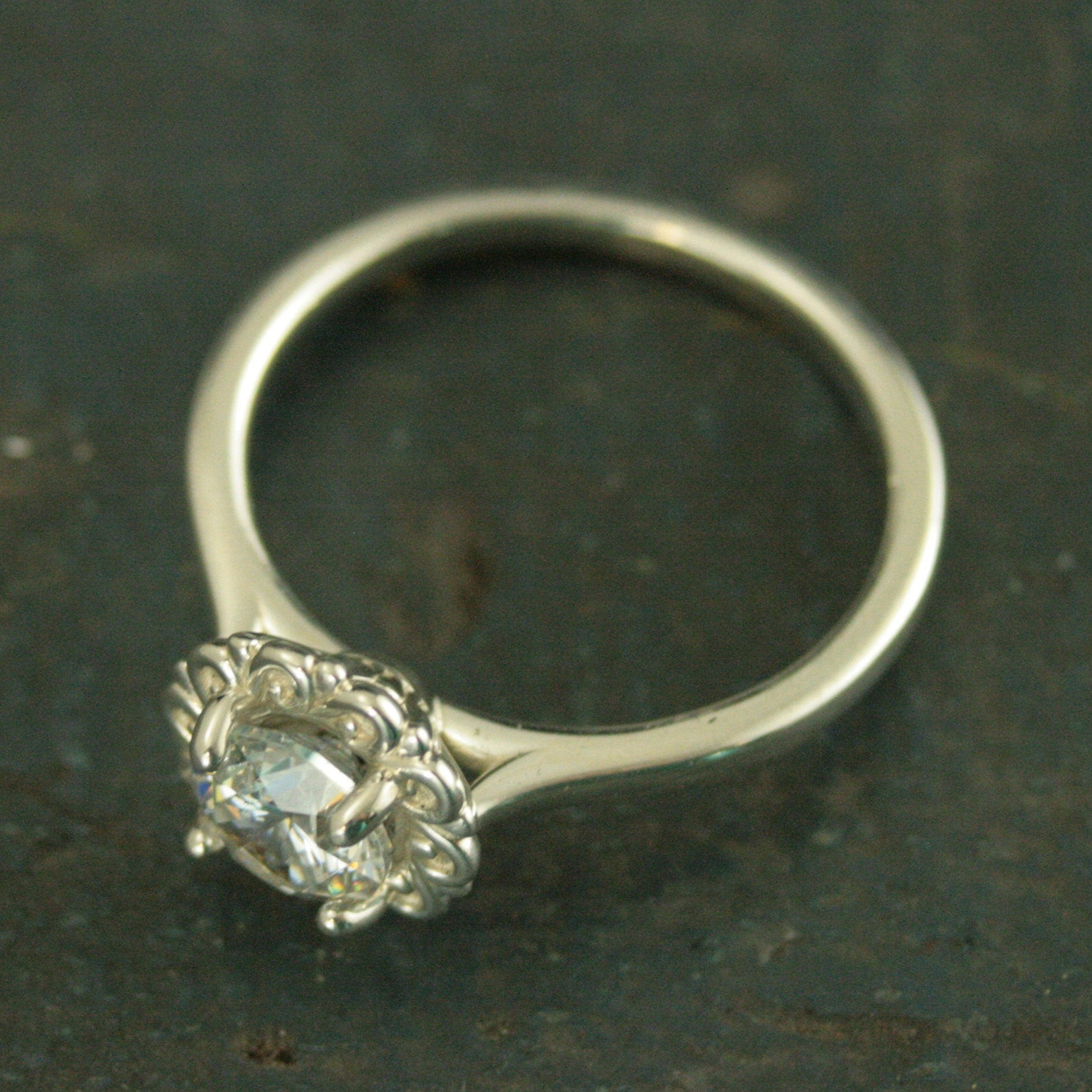 Sunburst Swirl Halo Engagement Ring Halo Solitaire Flourish Halo Ring Unique Engagement Ring Helios Silver Engagement Ring Cubic Zirconia