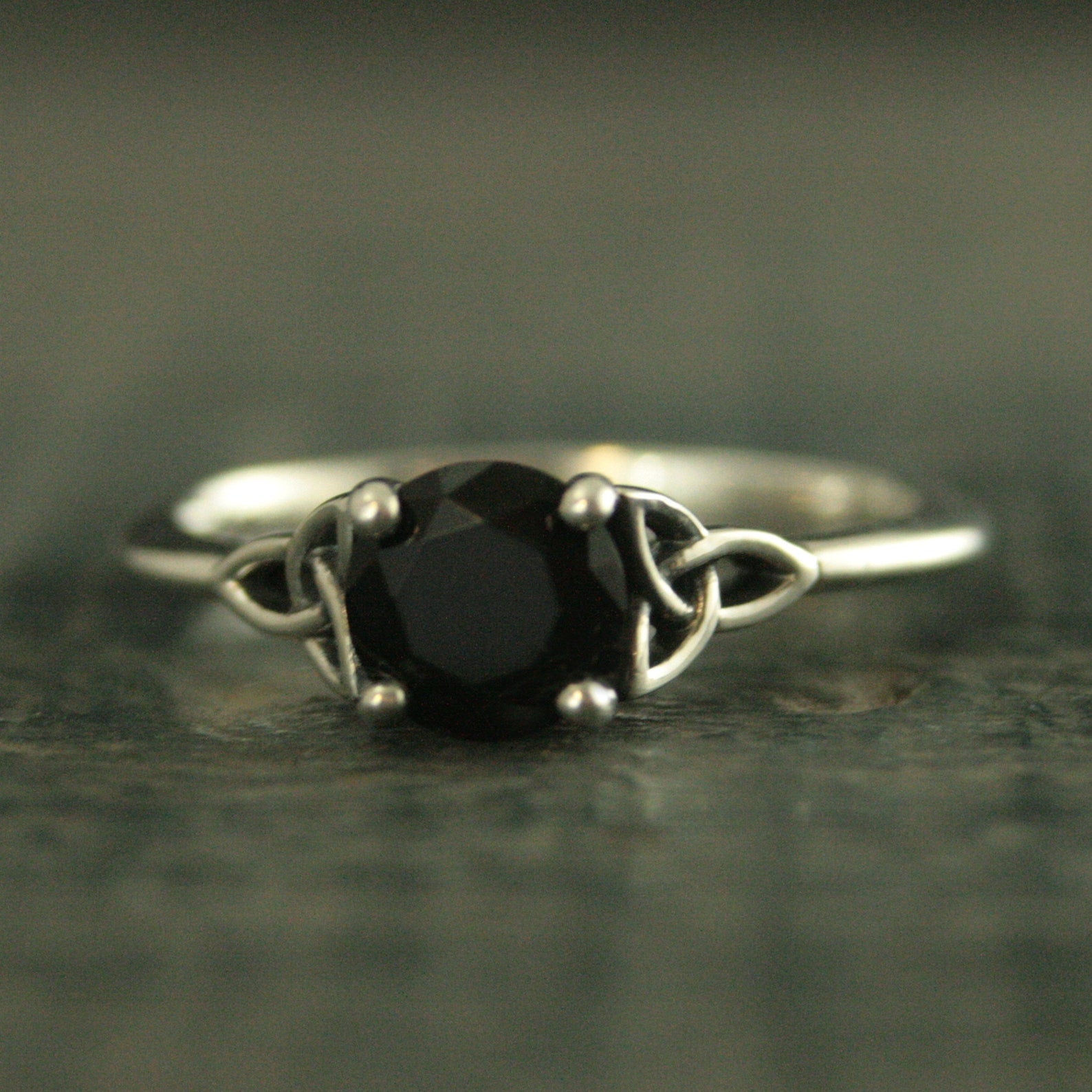 Celtic Ring Onyx Ring Trinity Knot Solitaire Irish Ring Black Stone Ring Celtic Cathedral Faux Black Diamond Ring Triquetra Solitaire Ring