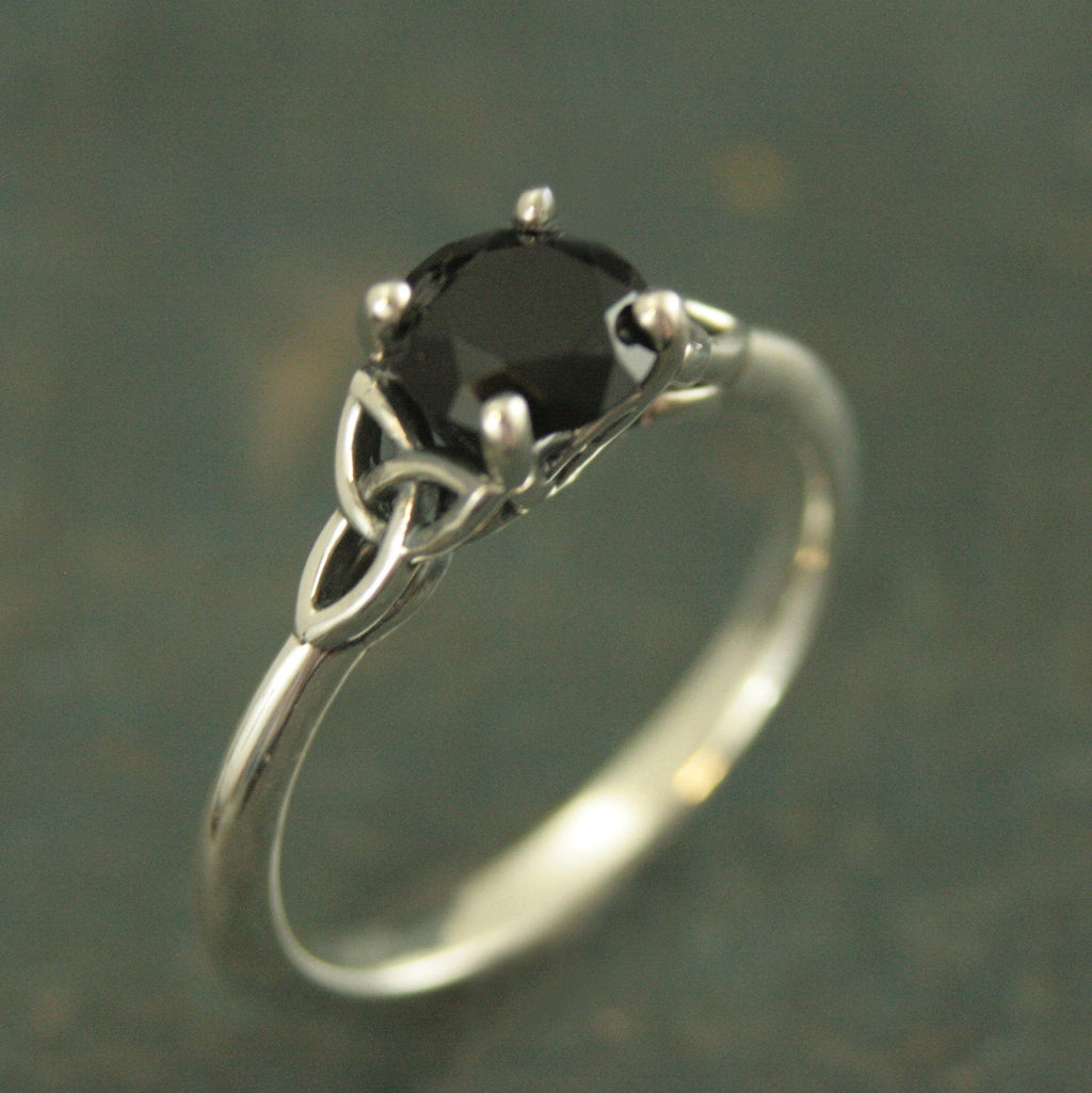 Celtic Ring Onyx Ring Trinity Knot Solitaire Irish Ring Black Stone Ring Celtic Cathedral Faux Black Diamond Ring Triquetra Solitaire Ring
