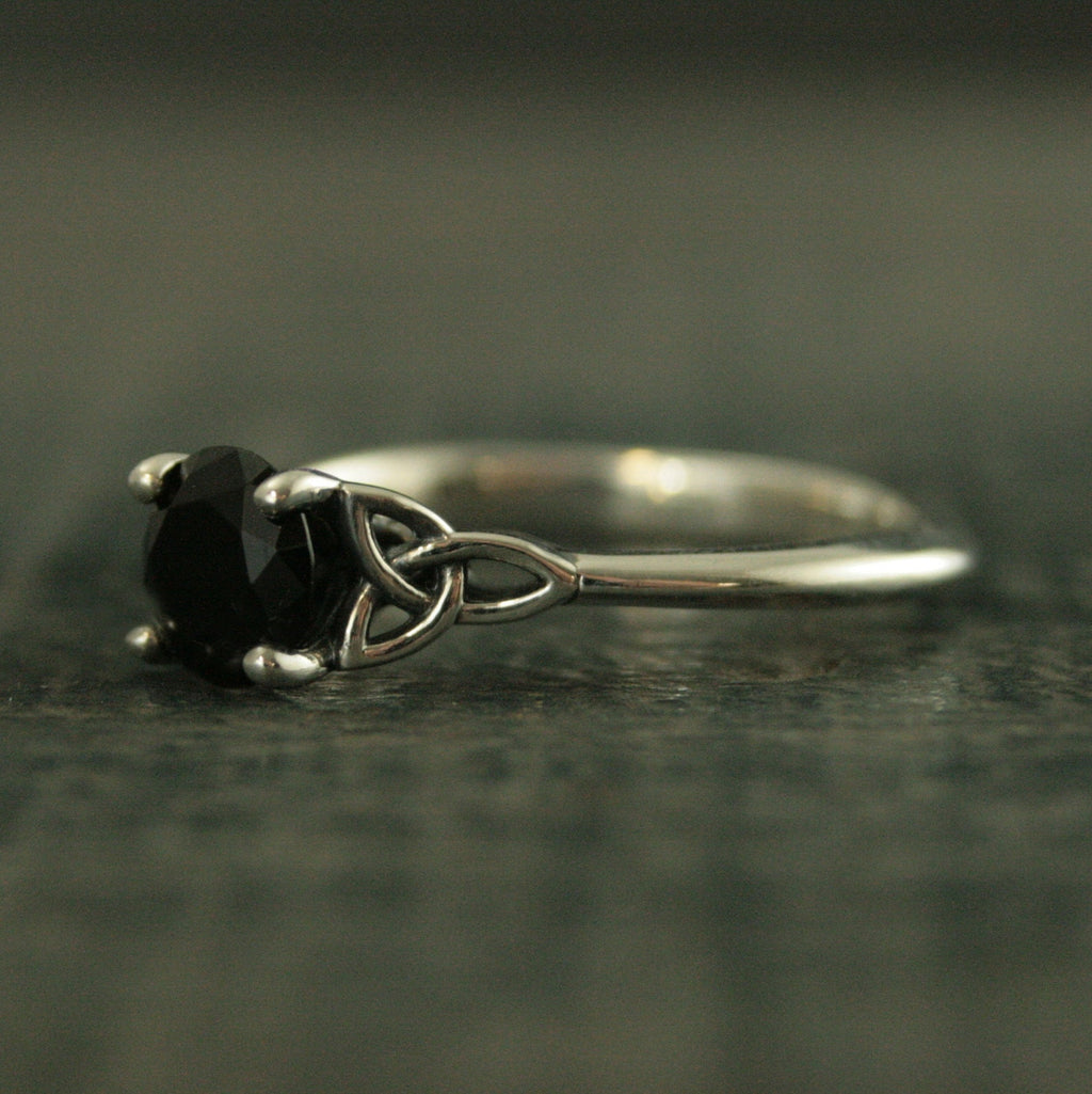 Celtic Ring Onyx Ring Trinity Knot Solitaire Irish Ring Black Stone Ring Celtic Cathedral Faux Black Diamond Ring Triquetra Solitaire Ring