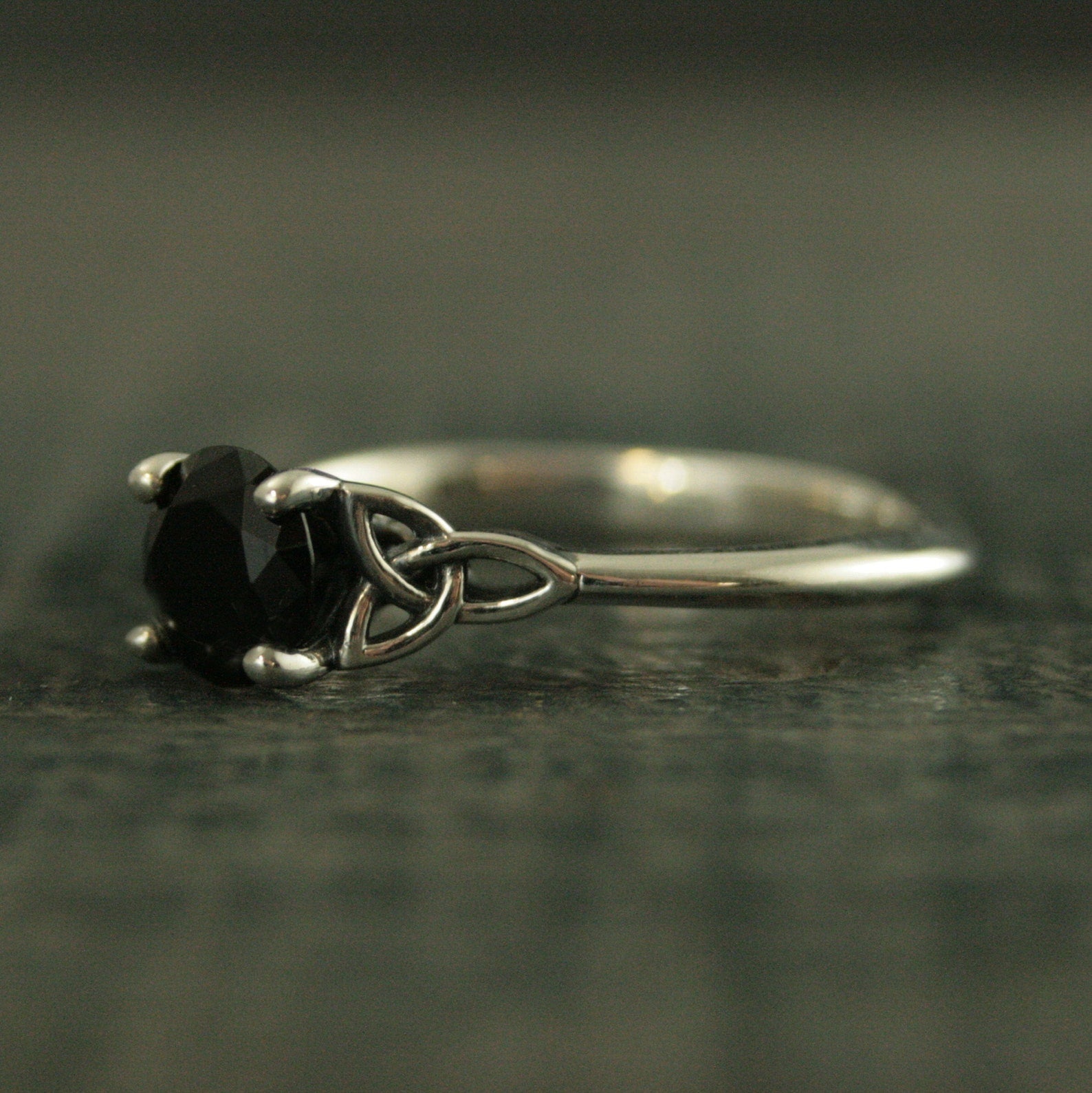 Celtic Ring Onyx Ring Trinity Knot Solitaire Irish Ring Black Stone Ring Celtic Cathedral Faux Black Diamond Ring Triquetra Solitaire Ring