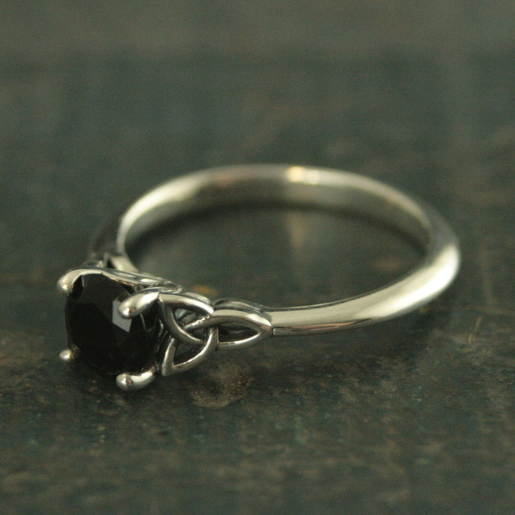 Celtic Ring Onyx Ring Trinity Knot Solitaire Irish Ring Black Stone Ring Celtic Cathedral Faux Black Diamond Ring Triquetra Solitaire Ring