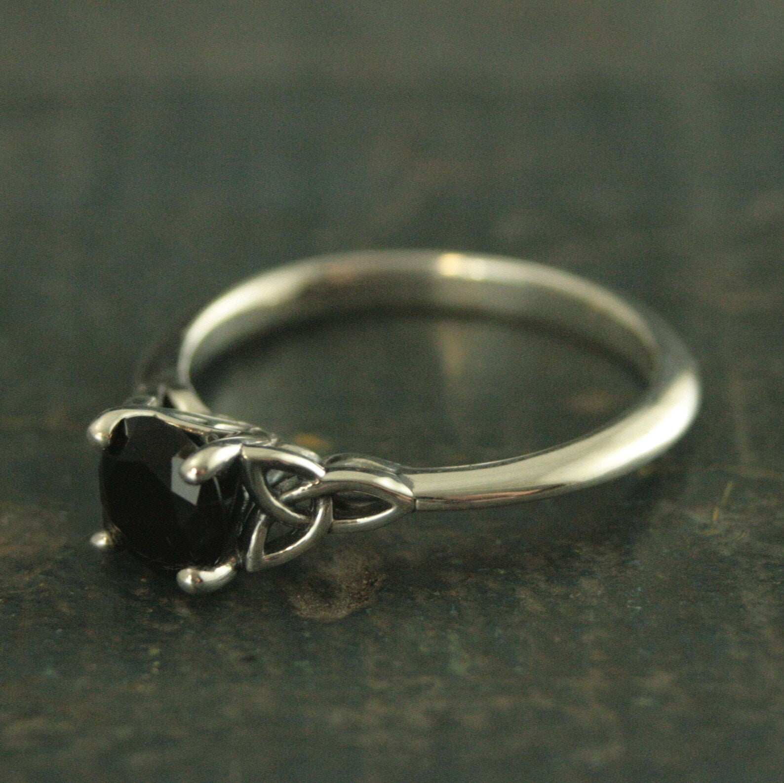 Celtic Ring Onyx Ring Trinity Knot Solitaire Irish Ring Black Stone Ring Celtic Cathedral Faux Black Diamond Ring Triquetra Solitaire Ring