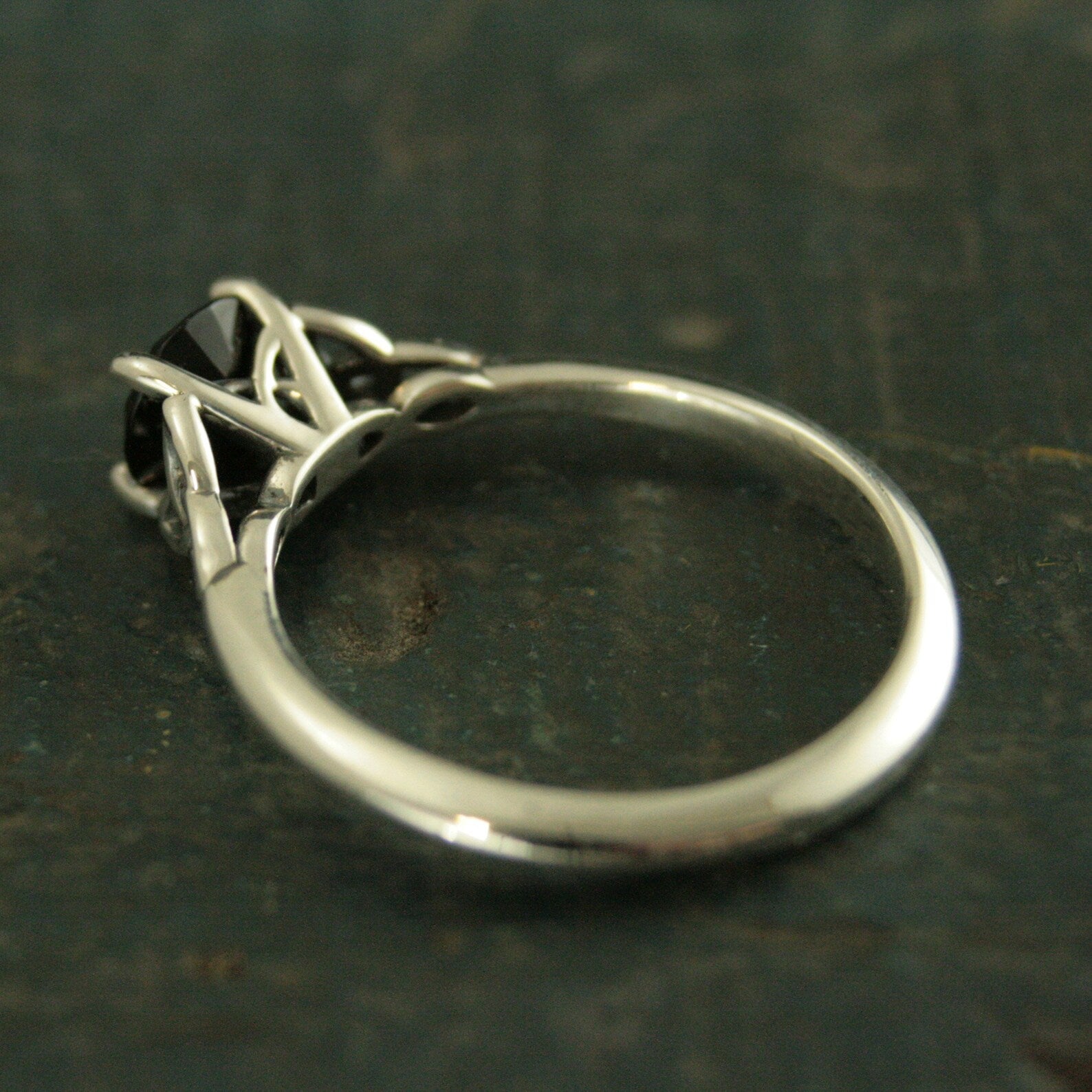 Celtic Ring Onyx Ring Trinity Knot Solitaire Irish Ring Black Stone Ring Celtic Cathedral Faux Black Diamond Ring Triquetra Solitaire Ring