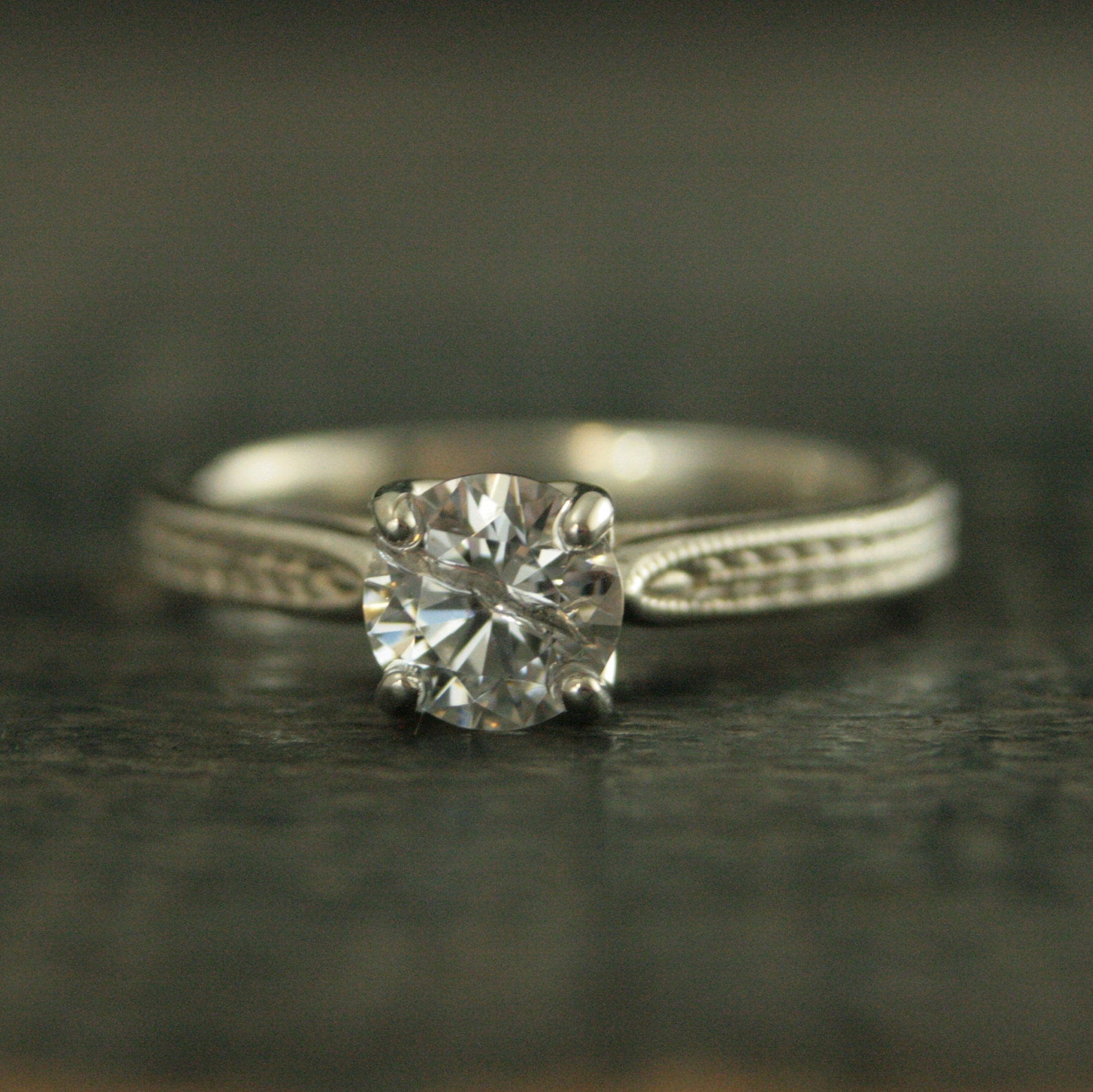 Wheat Solitaire Demeter Goddess of the Harvest Silver Engagement Ring Cathedral Solitaire Silver Moissanite Ring White Topaz Ring Milgraine