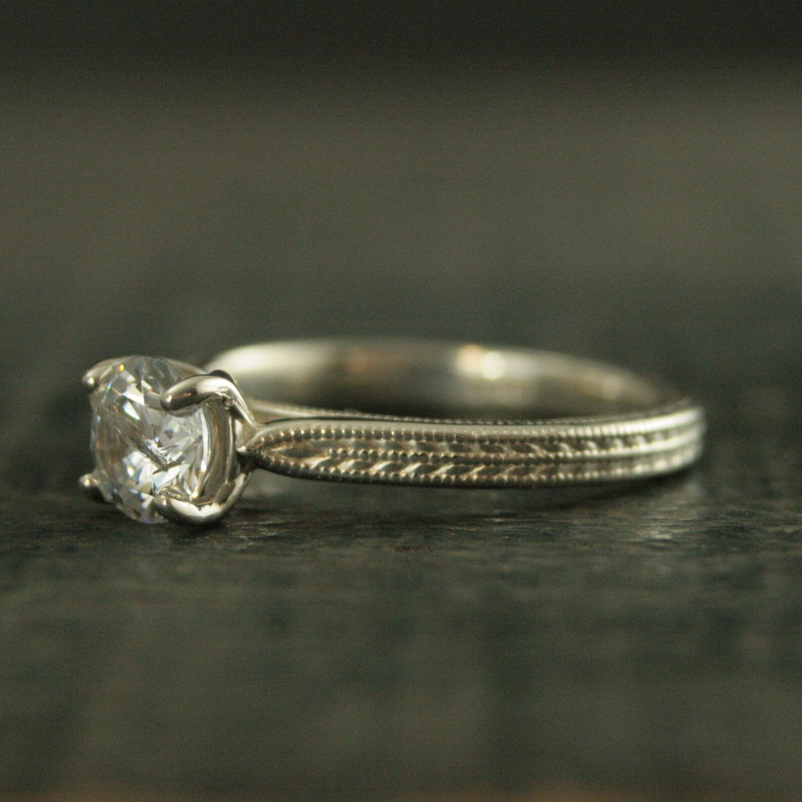 Wheat Solitaire Demeter Goddess of the Harvest Silver Engagement Ring Cathedral Solitaire Silver Moissanite Ring White Topaz Ring Milgraine