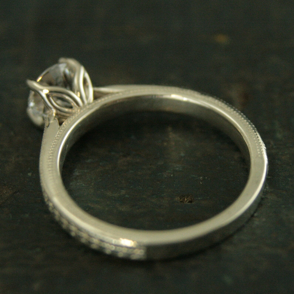 Wheat Solitaire Demeter Goddess of the Harvest Silver Engagement Ring Cathedral Solitaire Silver Moissanite Ring White Topaz Ring Milgraine