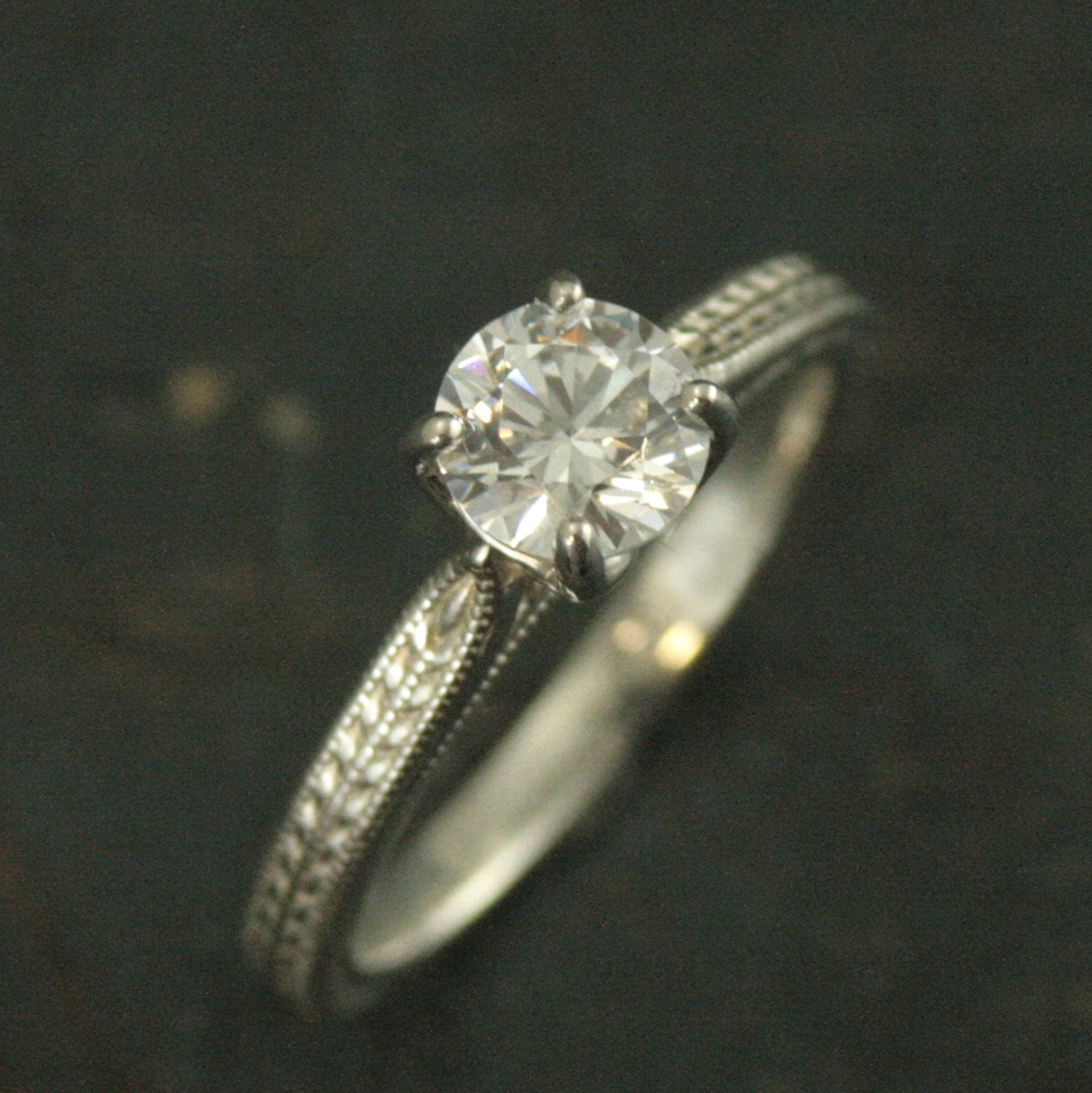 Wheat Solitaire Demeter Goddess of the Harvest Silver Engagement Ring Cathedral Solitaire Silver Moissanite Ring White Topaz Ring Milgraine