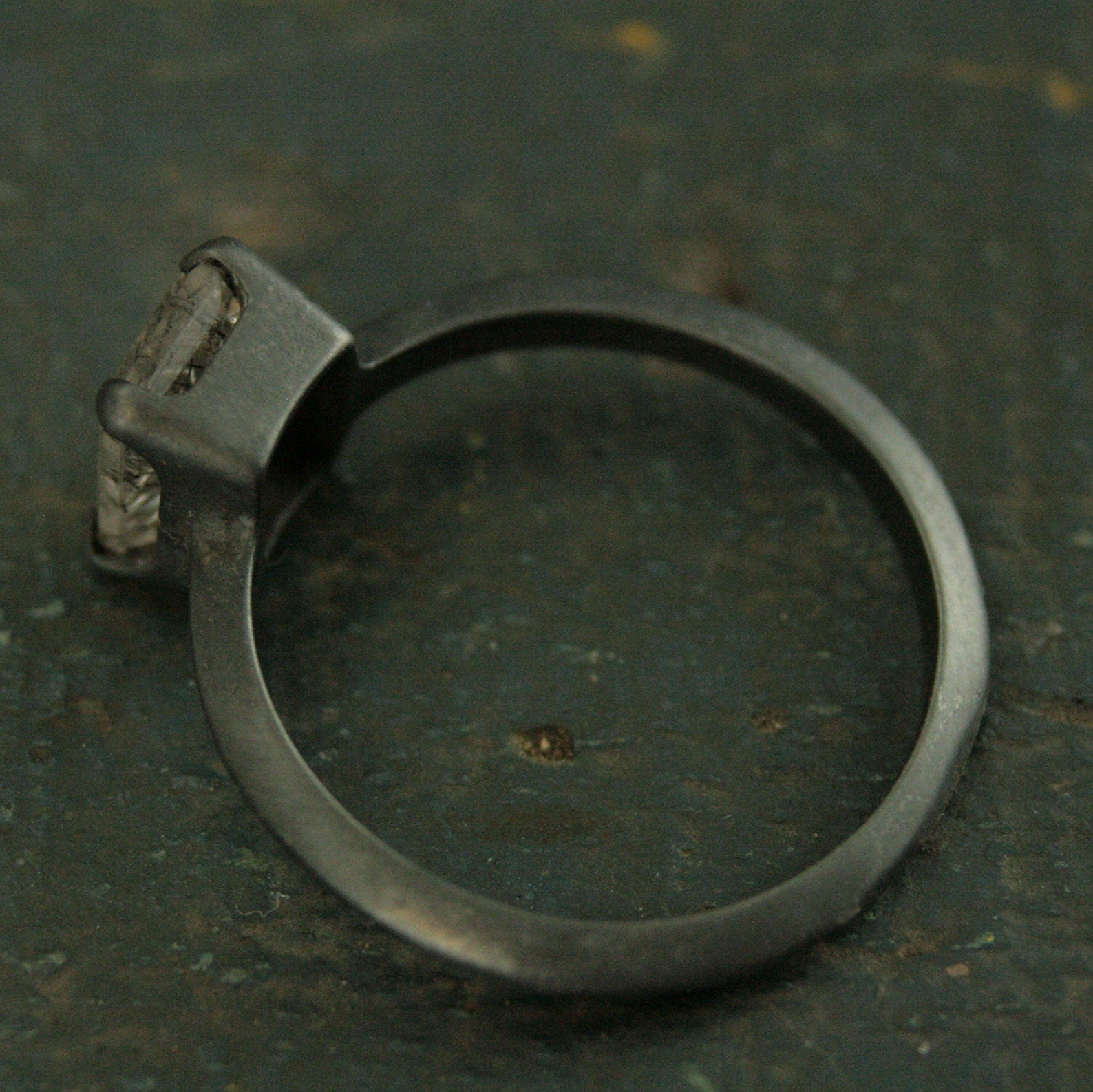 Black Tourmalinated Quartz Ring Emerald Cut Rutilated Quartz Modern Knife Edge Ring Oxidized Black Silver Ring Black Rutilated Quartz Ring