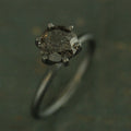 HUGE Rutilated Quartz Ring Handmade Solitaire Black Silver Ring 8mm Black Tourmalinated Quartz Ring 6 Prong Setting on 2mm Full Round Band