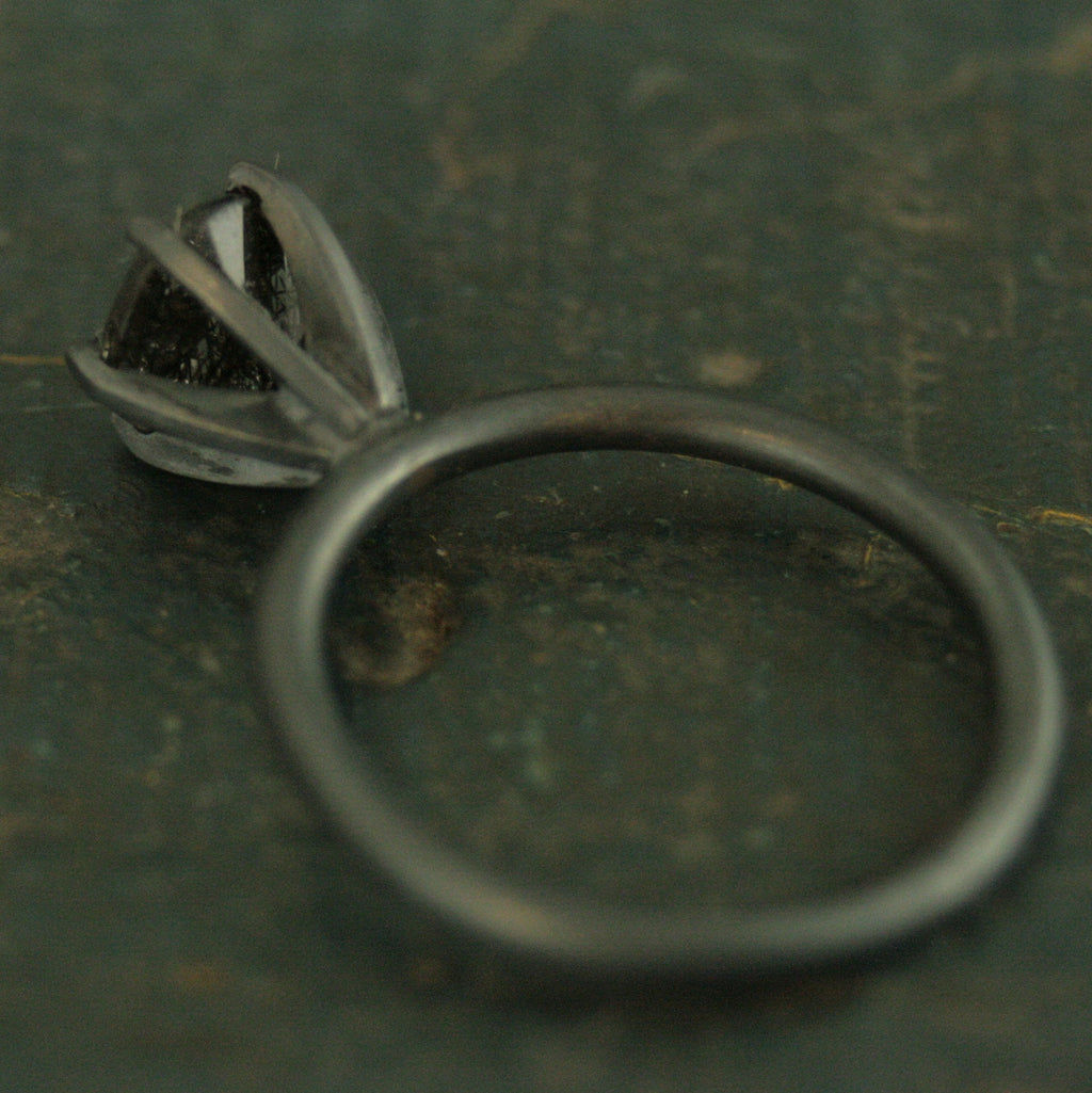 HUGE Rutilated Quartz Ring Handmade Solitaire Black Silver Ring 8mm Black Tourmalinated Quartz Ring 6 Prong Setting on 2mm Full Round Band