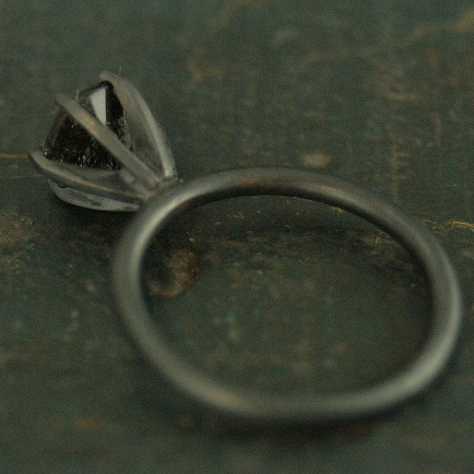 HUGE Rutilated Quartz Ring Handmade Solitaire Black Silver Ring 8mm Black Tourmalinated Quartz Ring 6 Prong Setting on 2mm Full Round Band