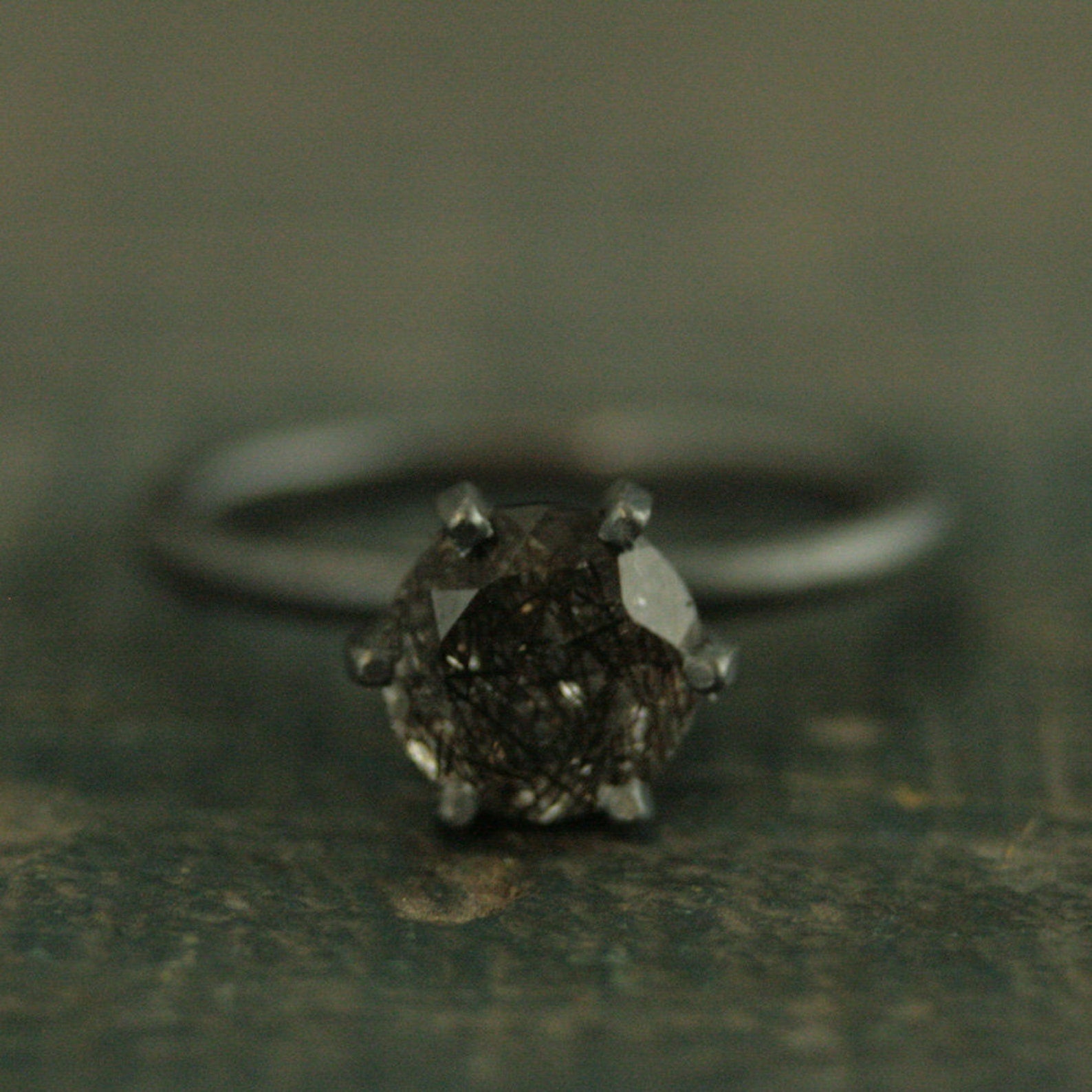 HUGE Rutilated Quartz Ring Handmade Solitaire Black Silver Ring 8mm Black Tourmalinated Quartz Ring 6 Prong Setting on 2mm Full Round Band