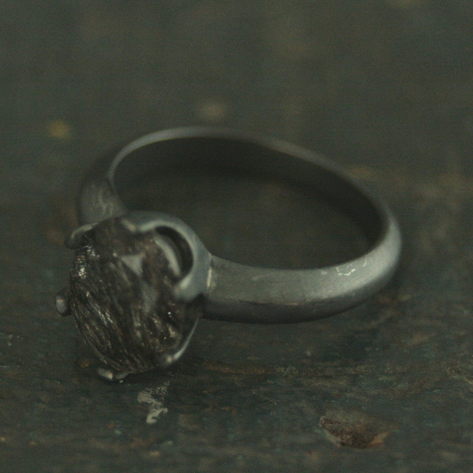 Oval Rutilated Quartz Black Ring Oval Black Tourmalinated Quartz Solitaire Six Prong Setting Crown Prongs Black Oxidized Silver Ring Unique