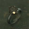 Oval Rutilated Quartz Black Ring Oval Black Tourmalinated Quartz Solitaire Six Prong Setting Crown Prongs Black Oxidized Silver Ring Unique