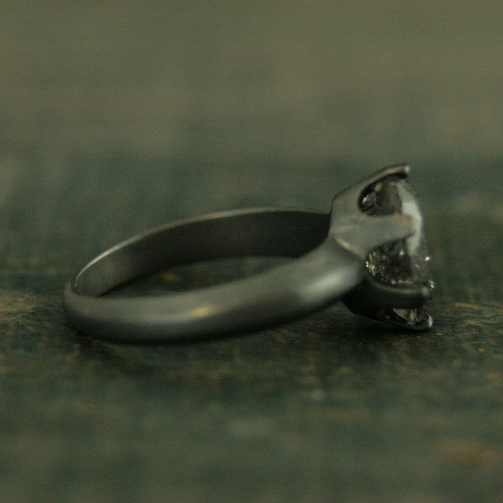Oval Rutilated Quartz Black Ring Oval Black Tourmalinated Quartz Solitaire Six Prong Setting Crown Prongs Black Oxidized Silver Ring Unique