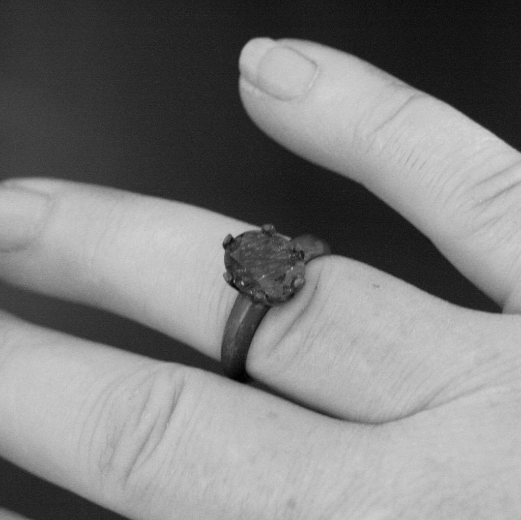 Oval Rutilated Quartz Black Ring Oval Black Tourmalinated Quartz Solitaire Six Prong Setting Crown Prongs Black Oxidized Silver Ring Unique
