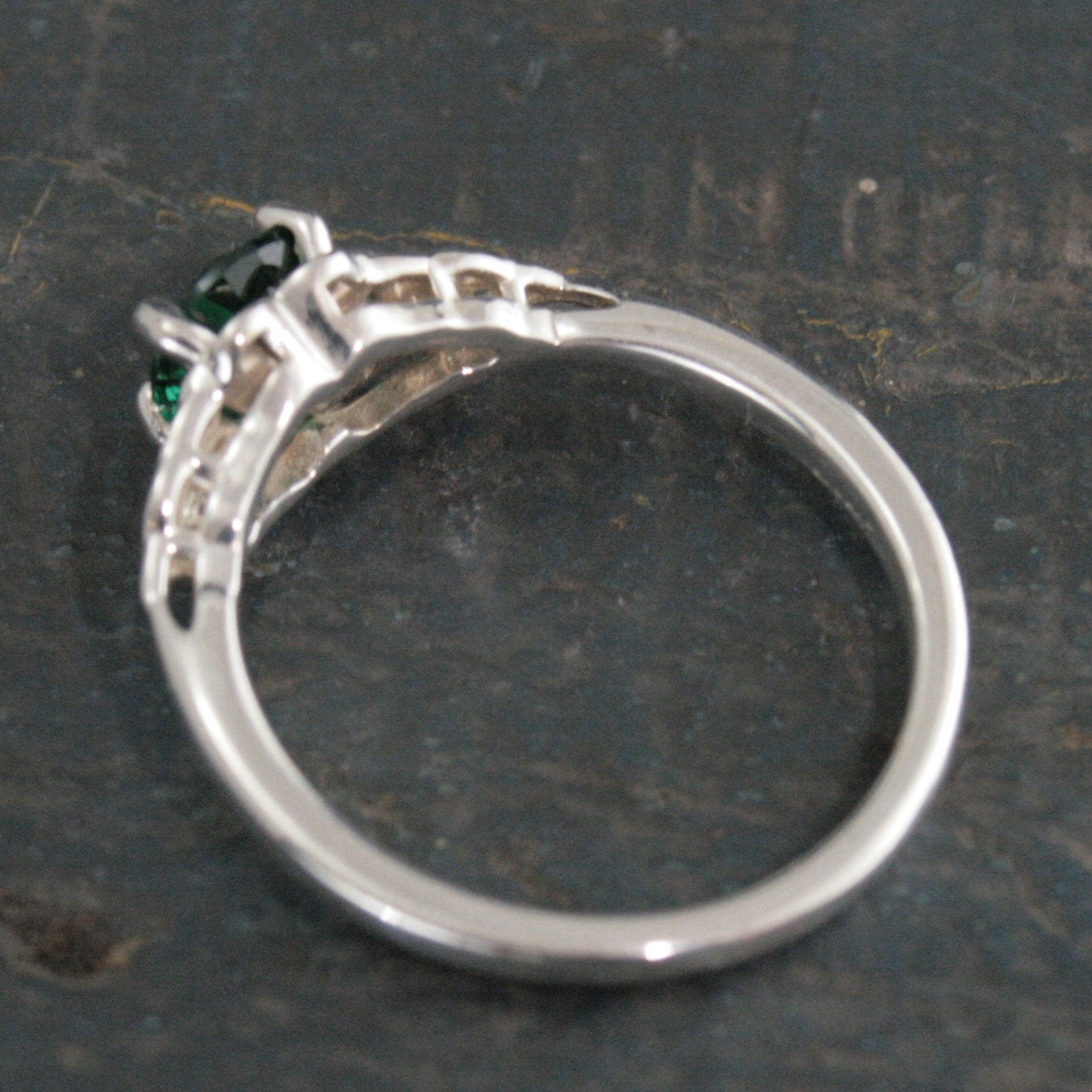 Green Celtic Ring Emerald Ring May Birthstone St. Patrick's Day Ring Trillion Ring Irish Engagement Ring Green Stone Ring Celtic Knot Ring