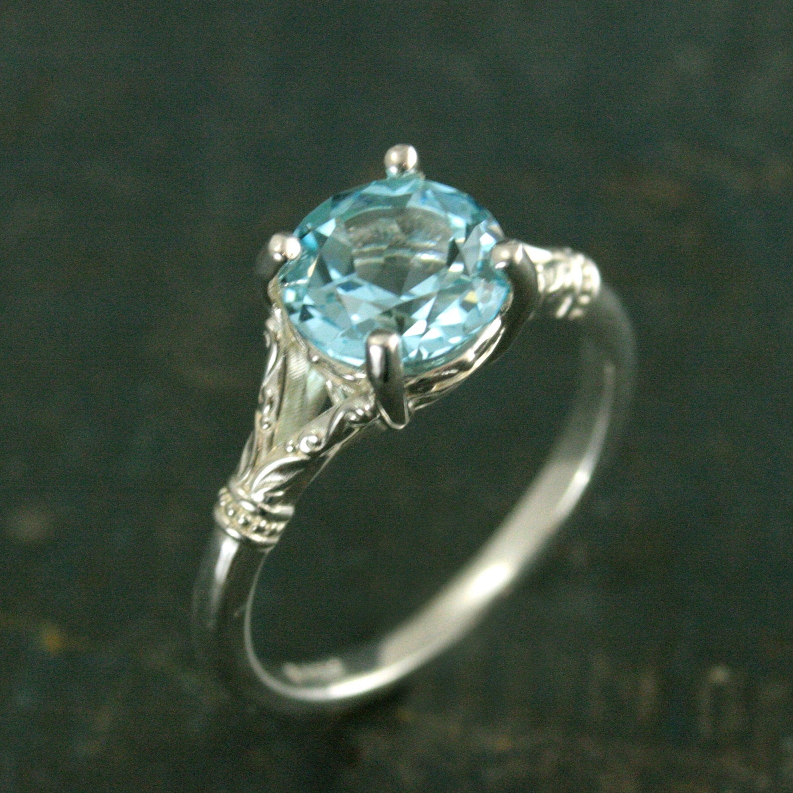 Sky Blue Topaz Ring Elsa Ring 8mm Blue Topaz Split Shank Solitaire Scroll Design Arendelle Inspired Ring March Birthstone Ring Gift for Her