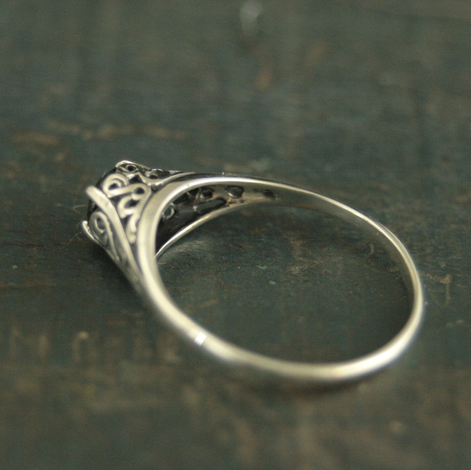 Filigree Engagement Ring Cinderella Onyx Ring Antique Style Ring Vintage Style Ring Scrollwork Solitaire 5mm Black Stone Ring Blazer Arts