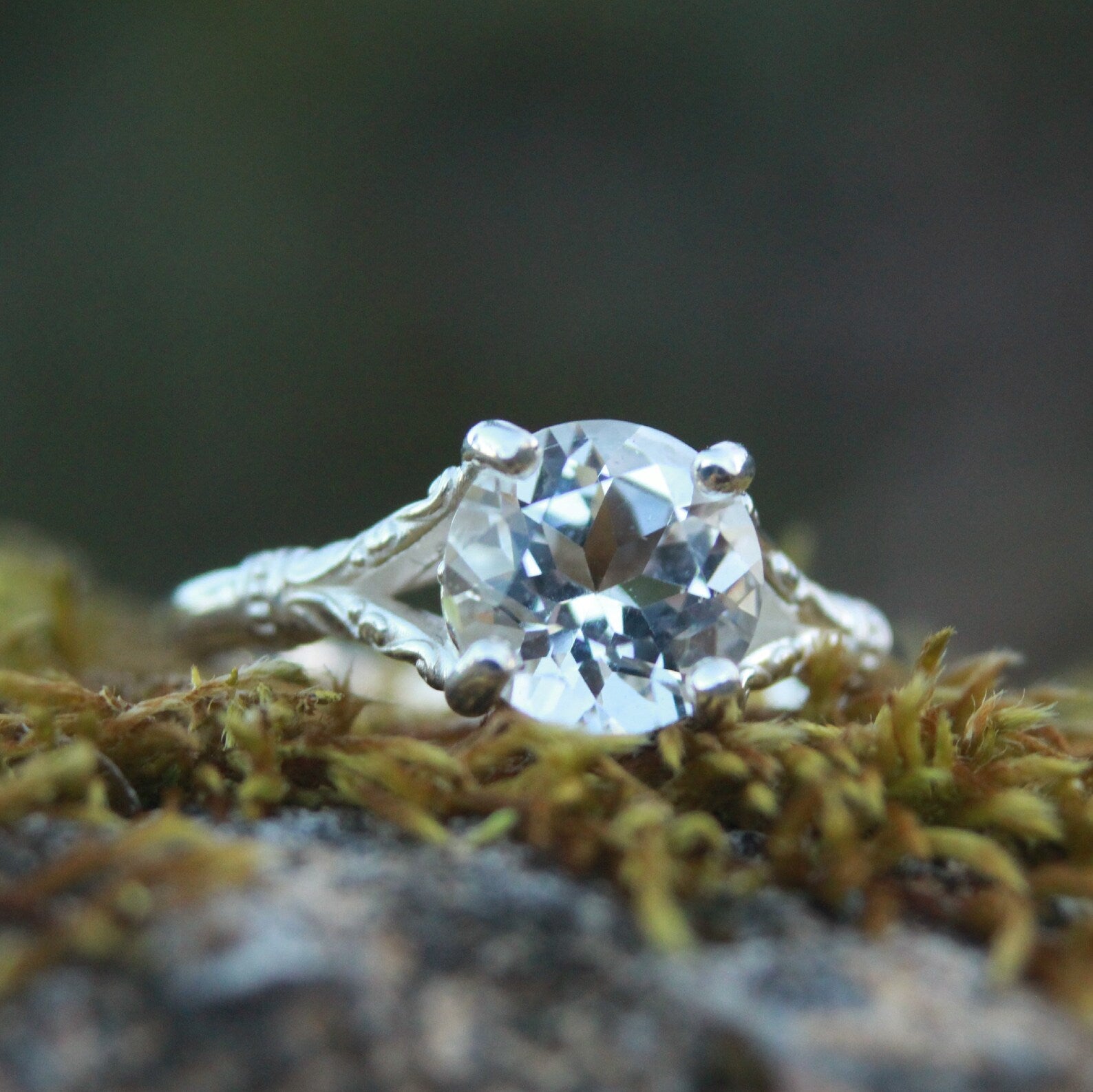 Elsa Ring Sterling Silver Split Shank Solitaire 8mm Stone Arendelle Design Frozen Ring Cocktail Ring Large Stone Solitaire Moissanite